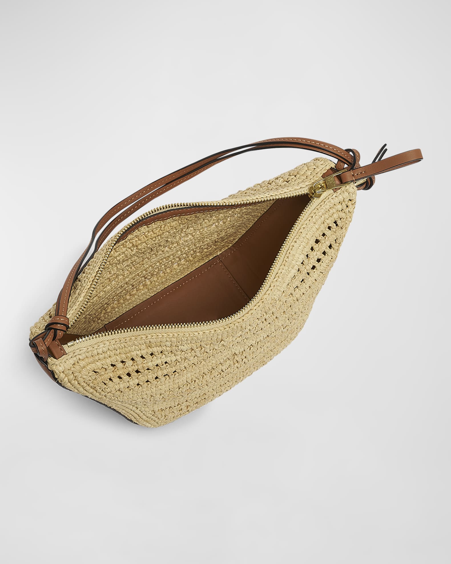 【VIP価格】LOEWE HAMMOK MINI RAFFIA BAG Mini Hammock Hobo in raffia and calfskin Brown - LOEWE