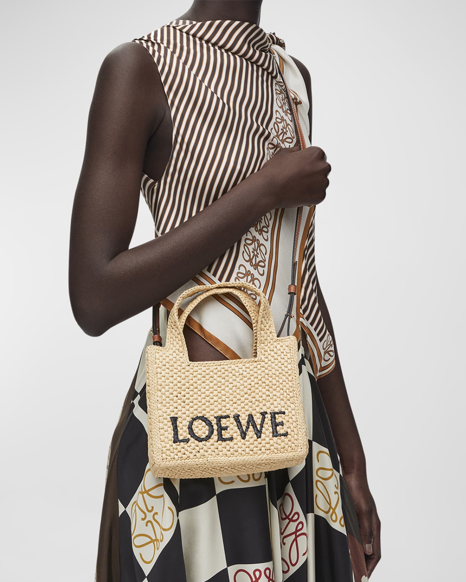 Loewe x Paula's Ibiza Font Logo Mini Tote Bag in Raffia