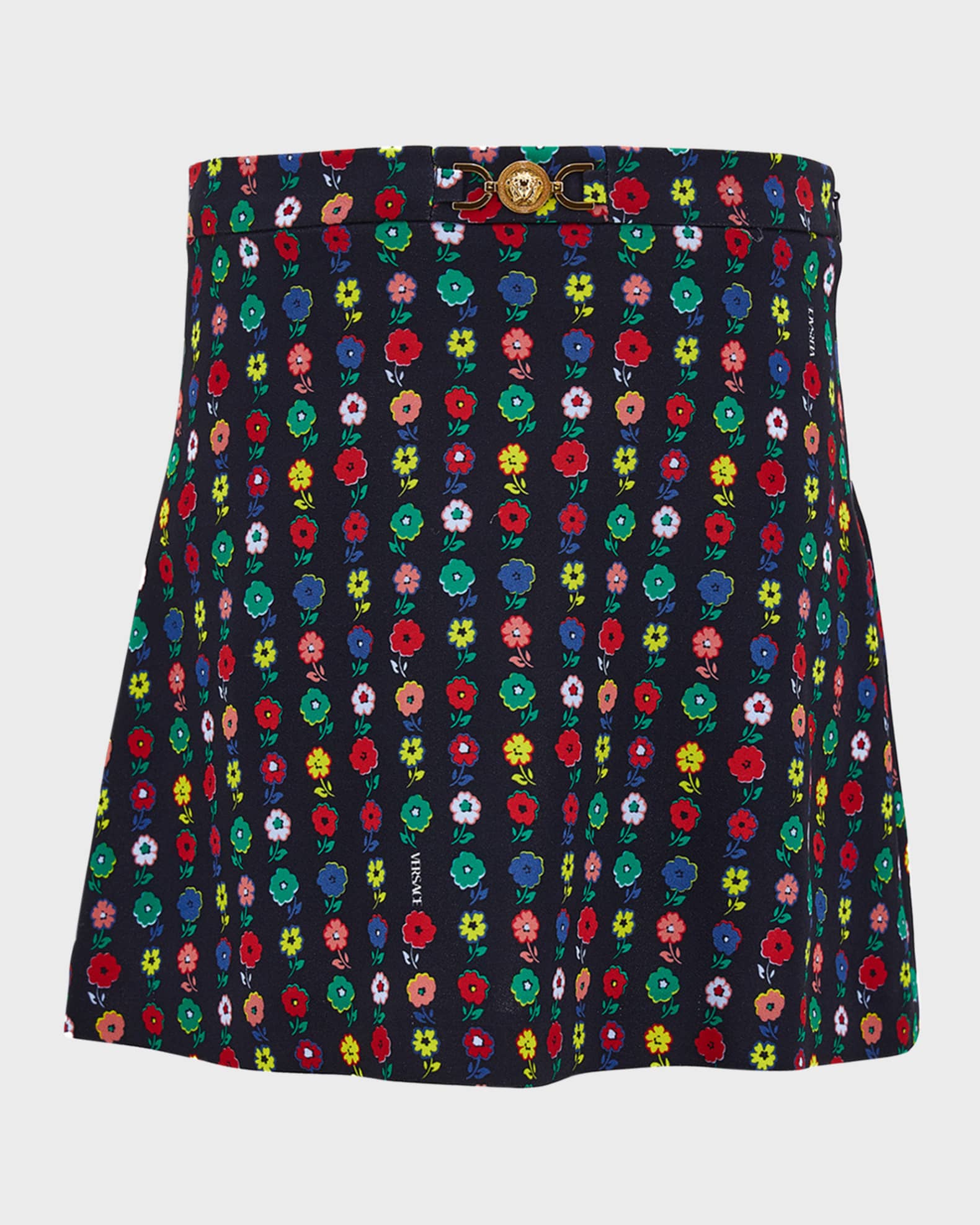 Girl's Falling Flowers-Print Skirt W/ Medusa Buckle 0