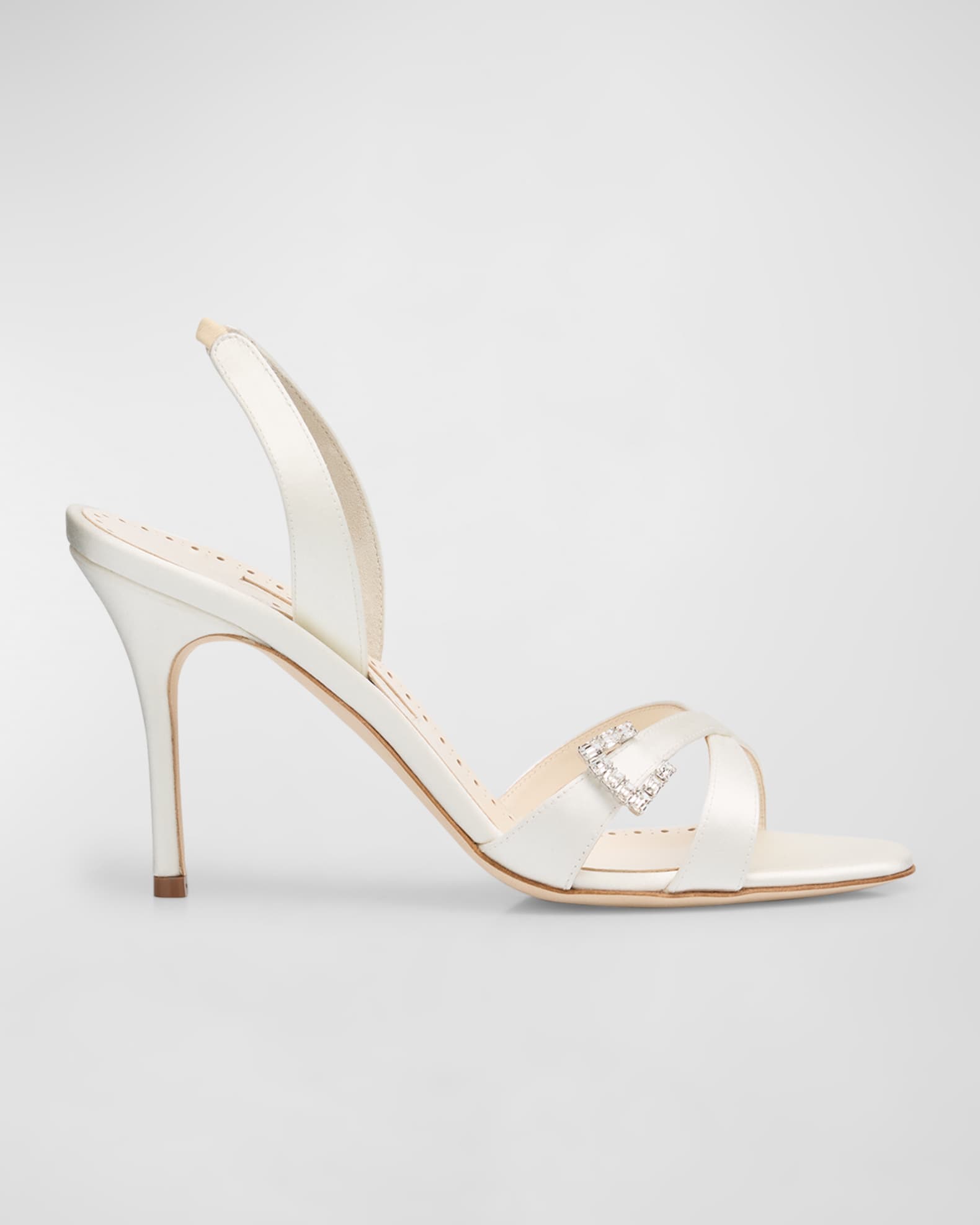 Manolo Blahnik Satin Crisscross Buckle Slingback Sandals