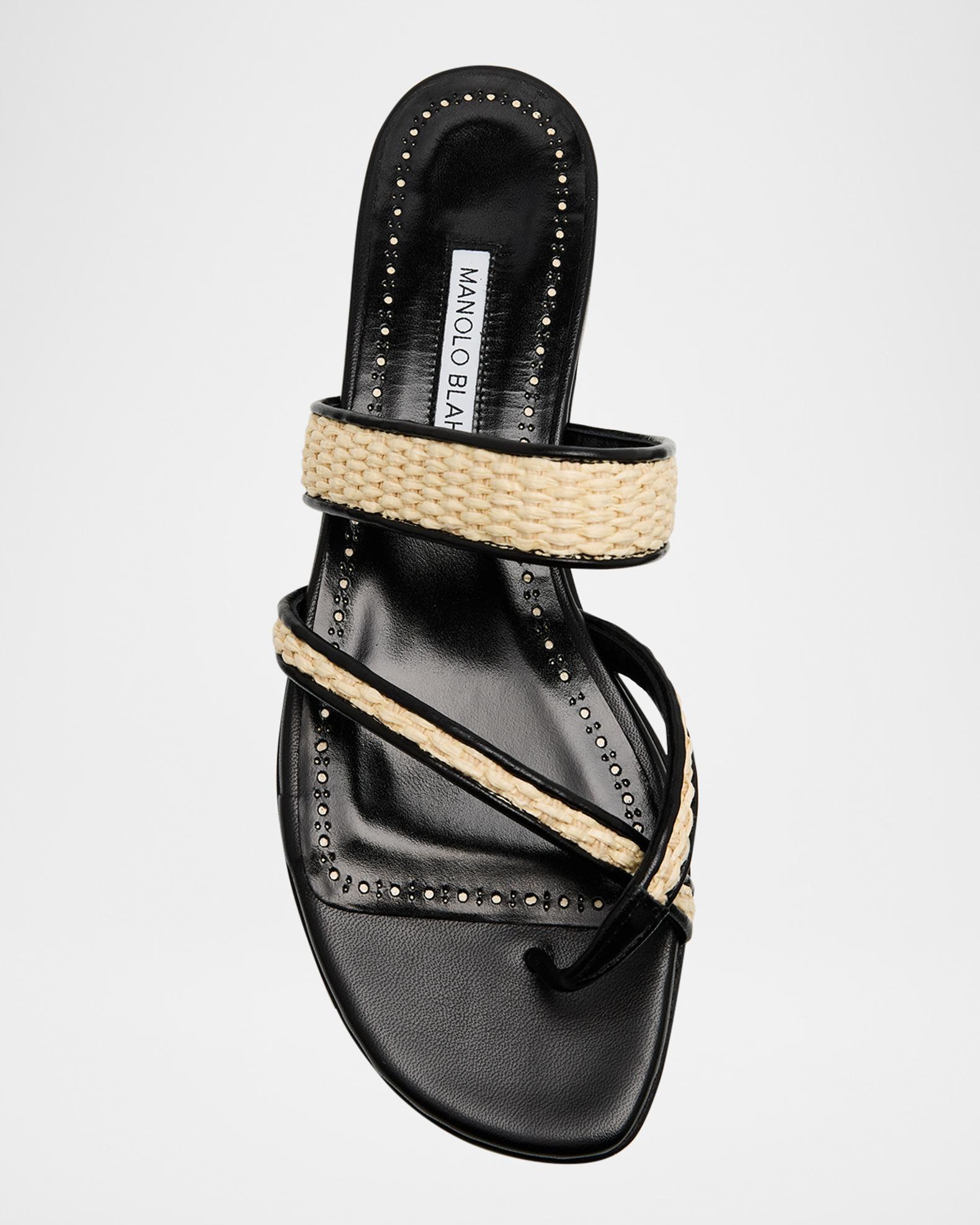 Manolo Blahnik Susara Woven Flat Slide Sandals | Neiman Marcus