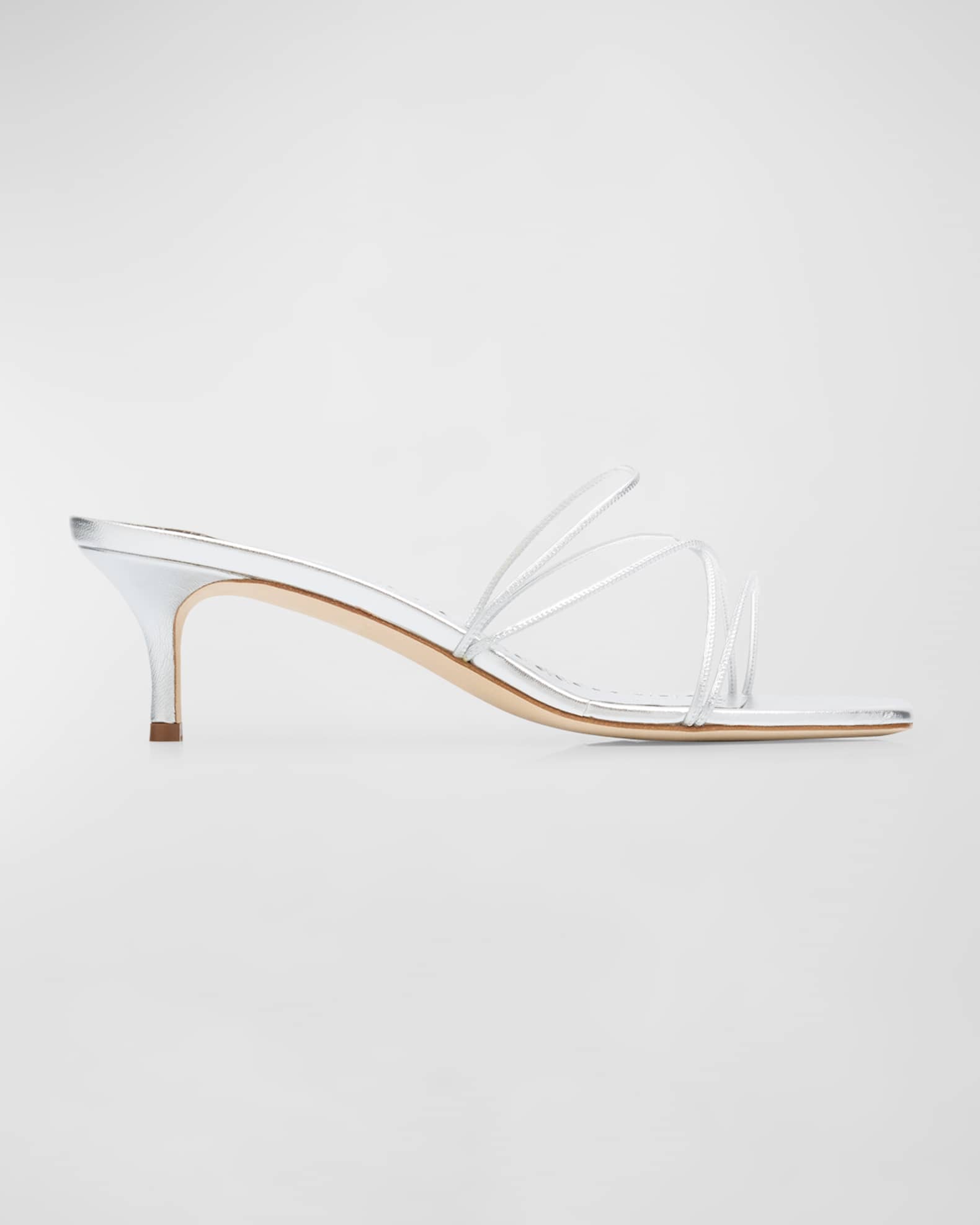 Strappy Metallic Leather Slide Sandals 0