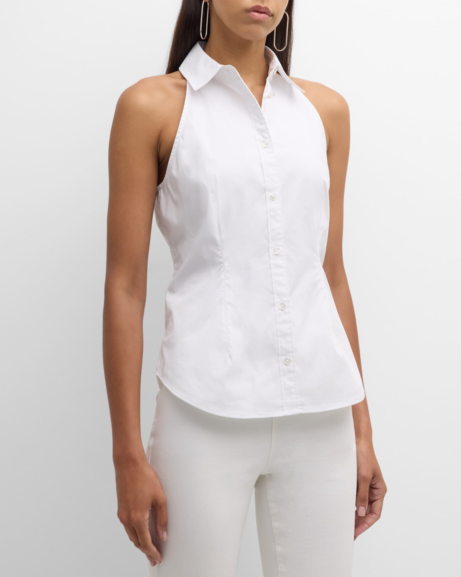 Sleeveless Button Front Top - White