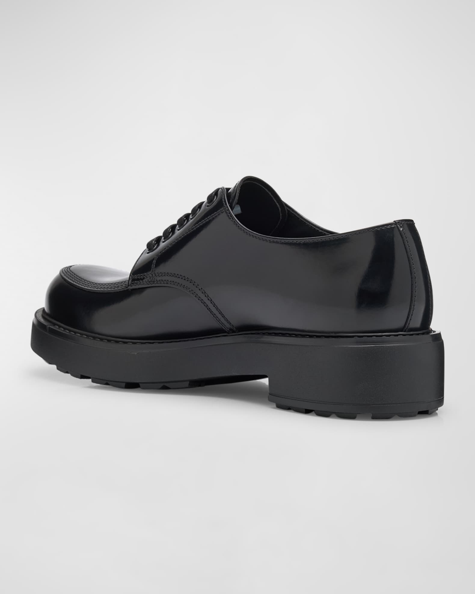Prada Men's Diapason Brushed Leather Derby Shoes | Neiman Marcus