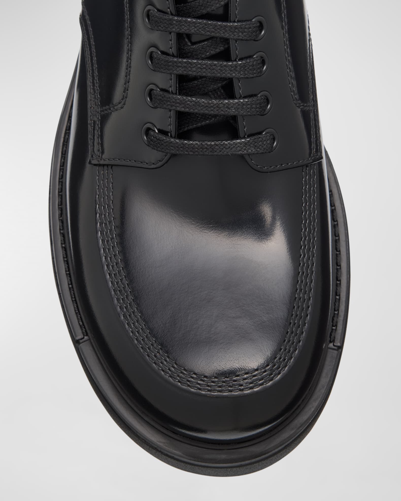 Prada Men's Diapason Brushed Leather Derby Shoes | Neiman Marcus