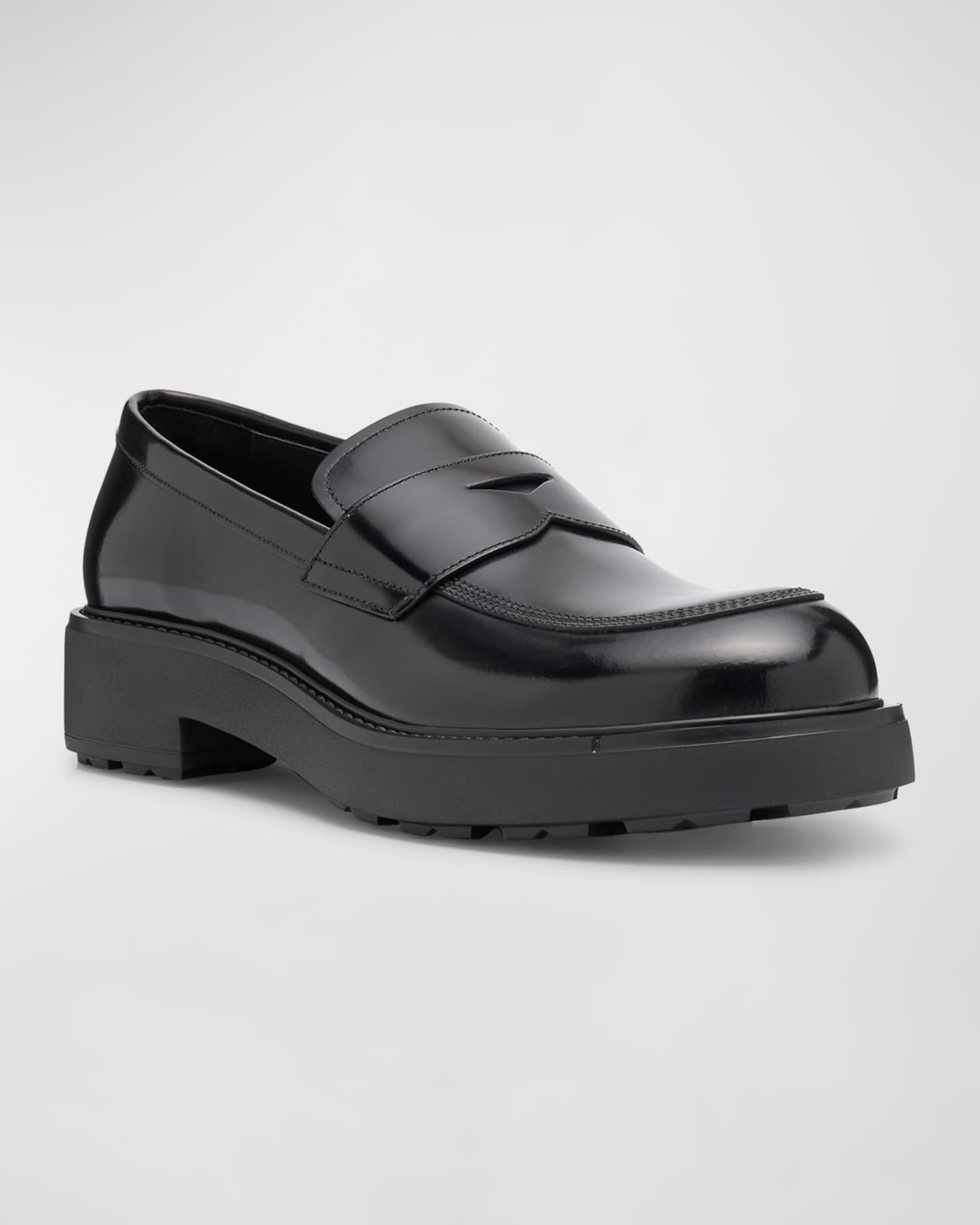 Prada Men's Diapason Leather Penny Loafers | Neiman Marcus
