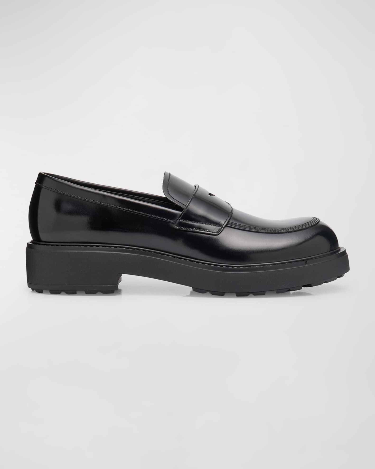 Prada Men's Diapason Leather Penny Loafers | Neiman Marcus