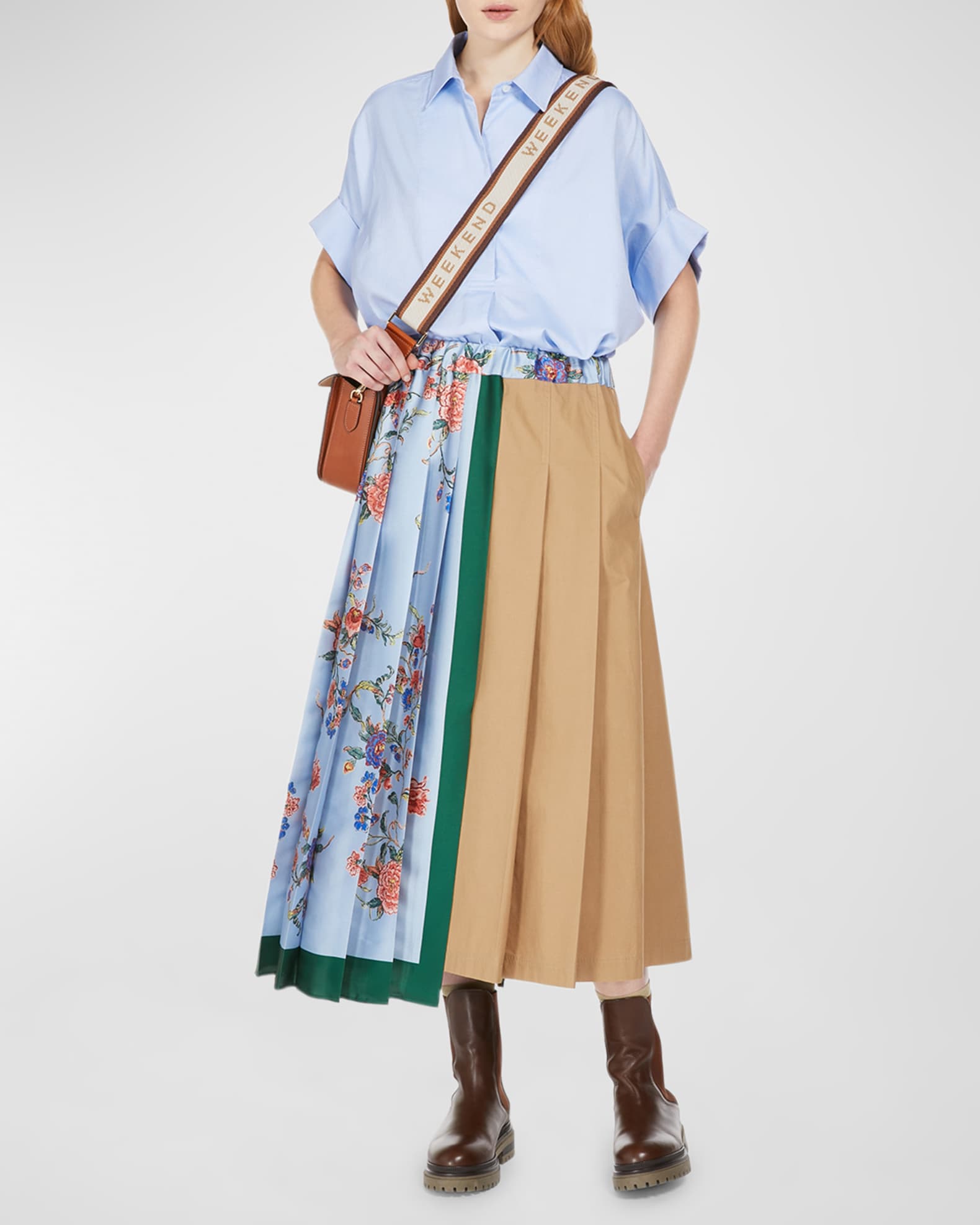 Operoso Pleated Floral Print Midi Skirt