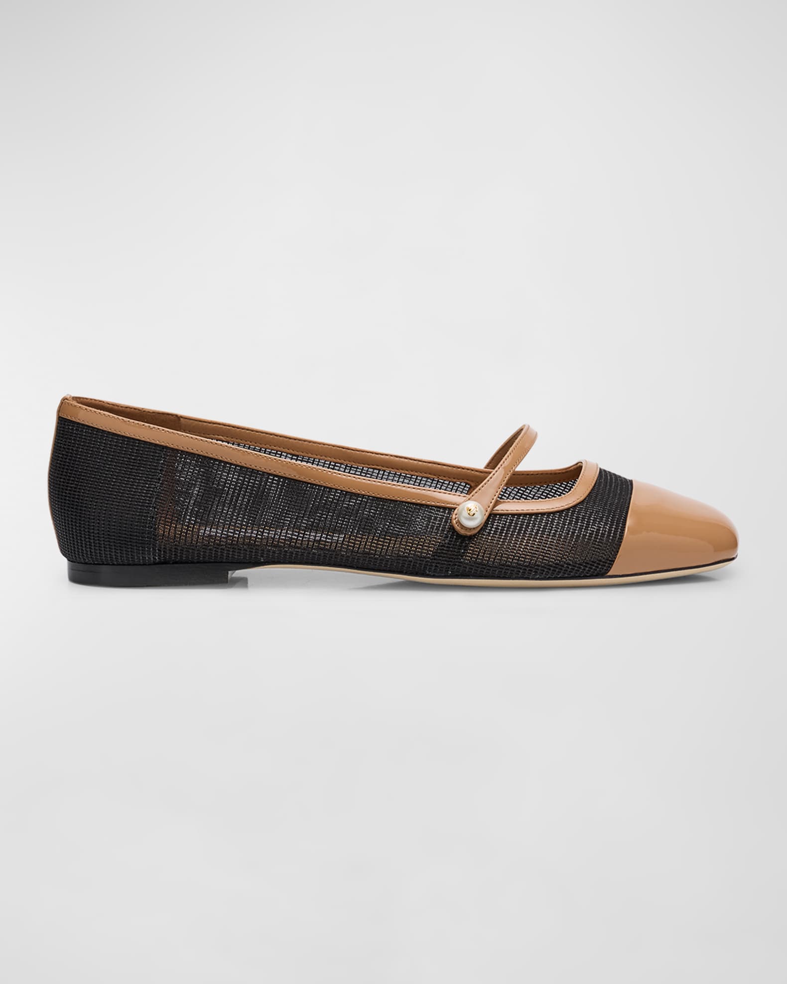 Jimmy Choo Elisa Mesh Patent Mary Jane Ballerina Flats