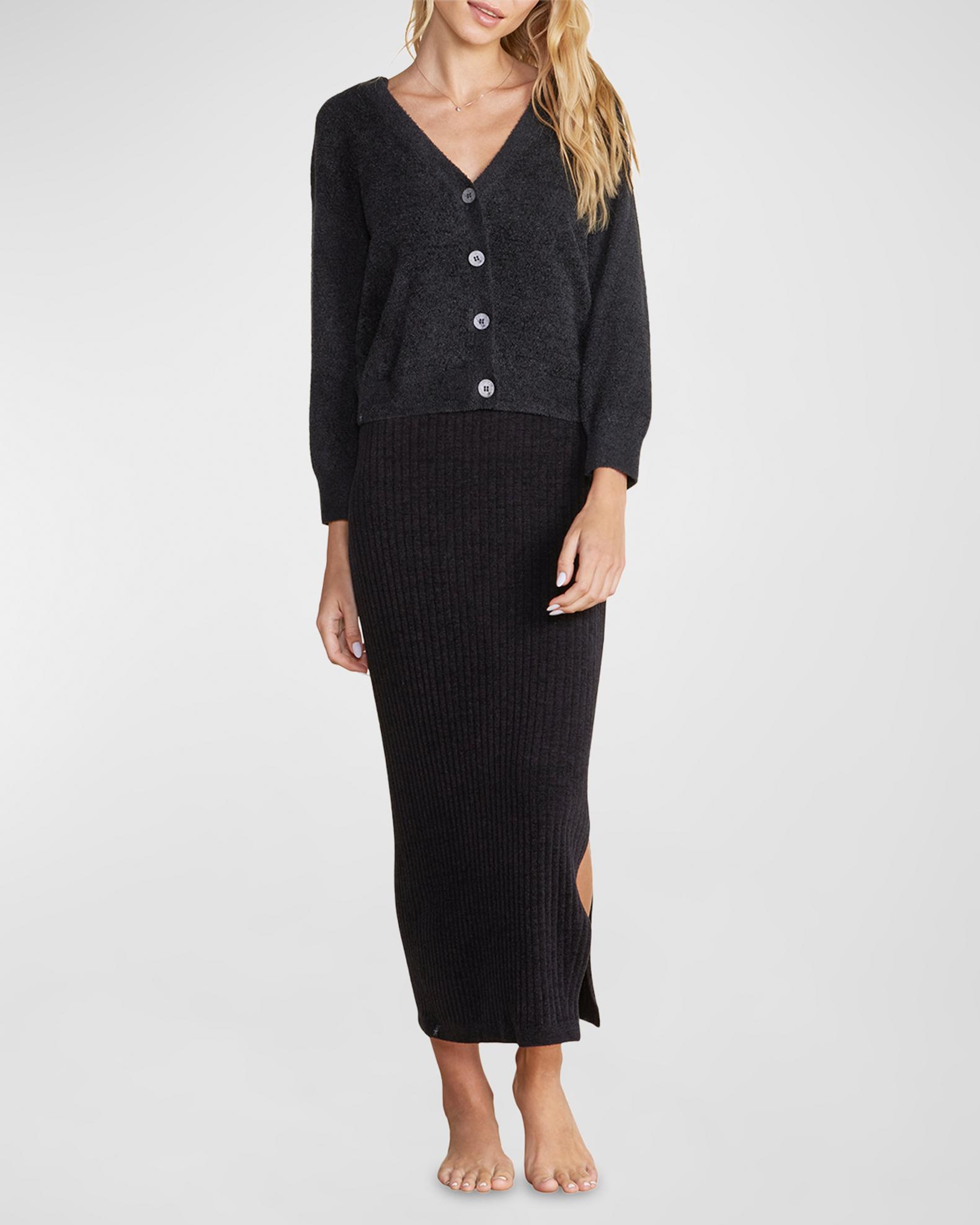 Cardigan Donna Barefoot Dreams CozyChic – Nero, Taglia Piccola (S) – Finiture A Costine