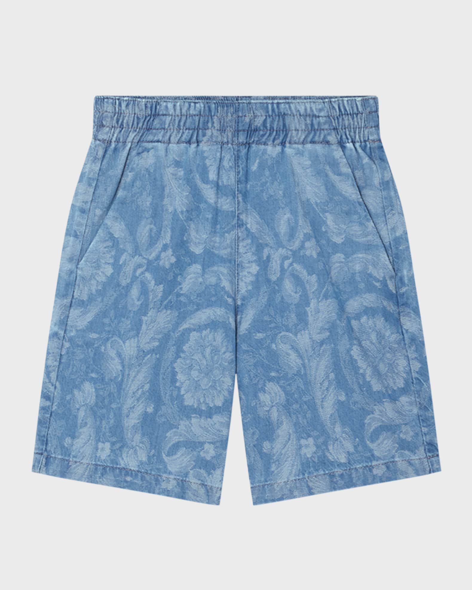 Boy's Chambray Barocco-Print Shorts 0