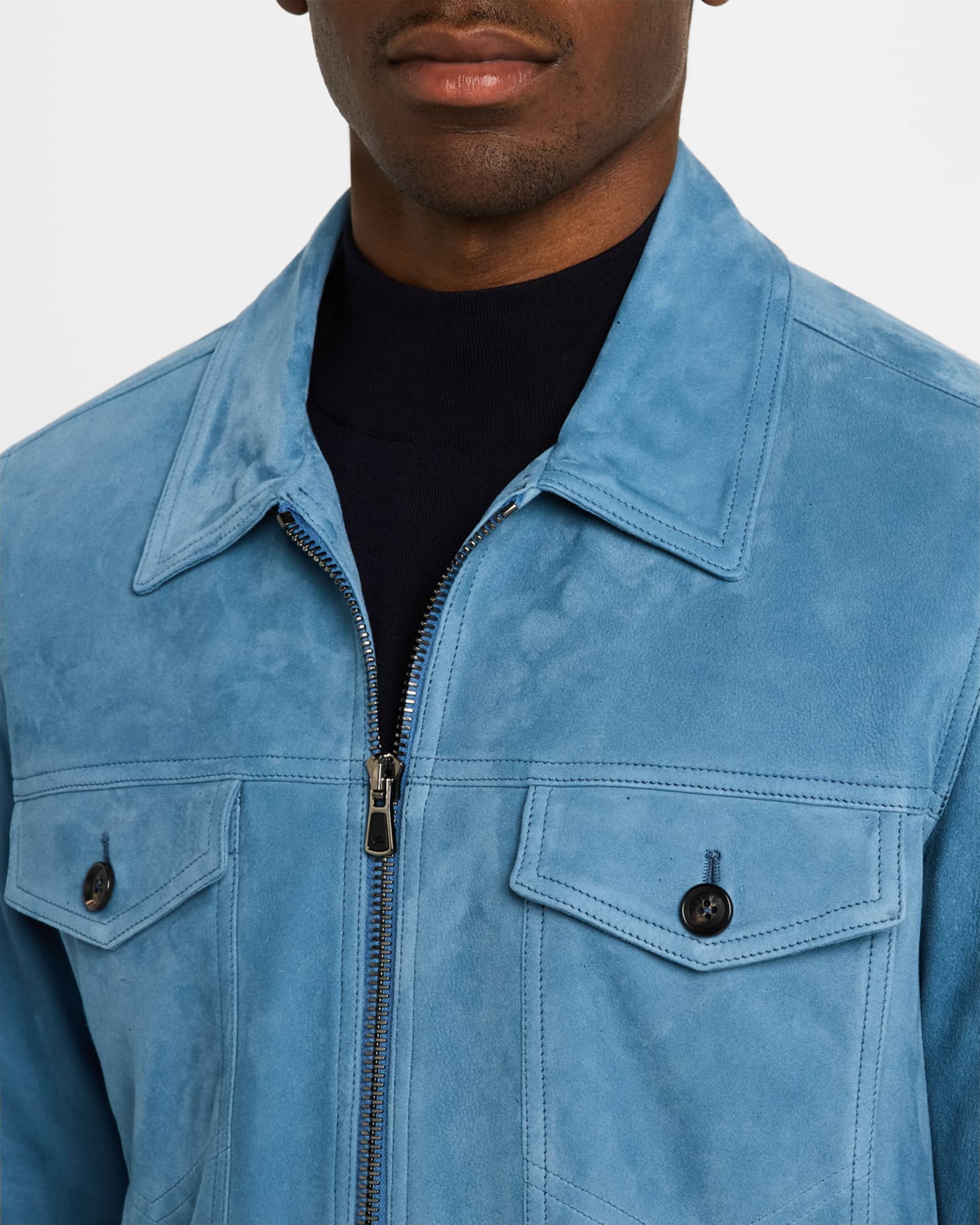Light Blue Suede Trucker Jacket