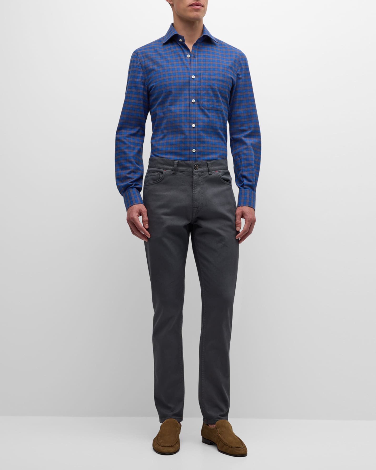 Men's Cotton Gingam Check Casual Button-Down Shirt - Thumbnail 2