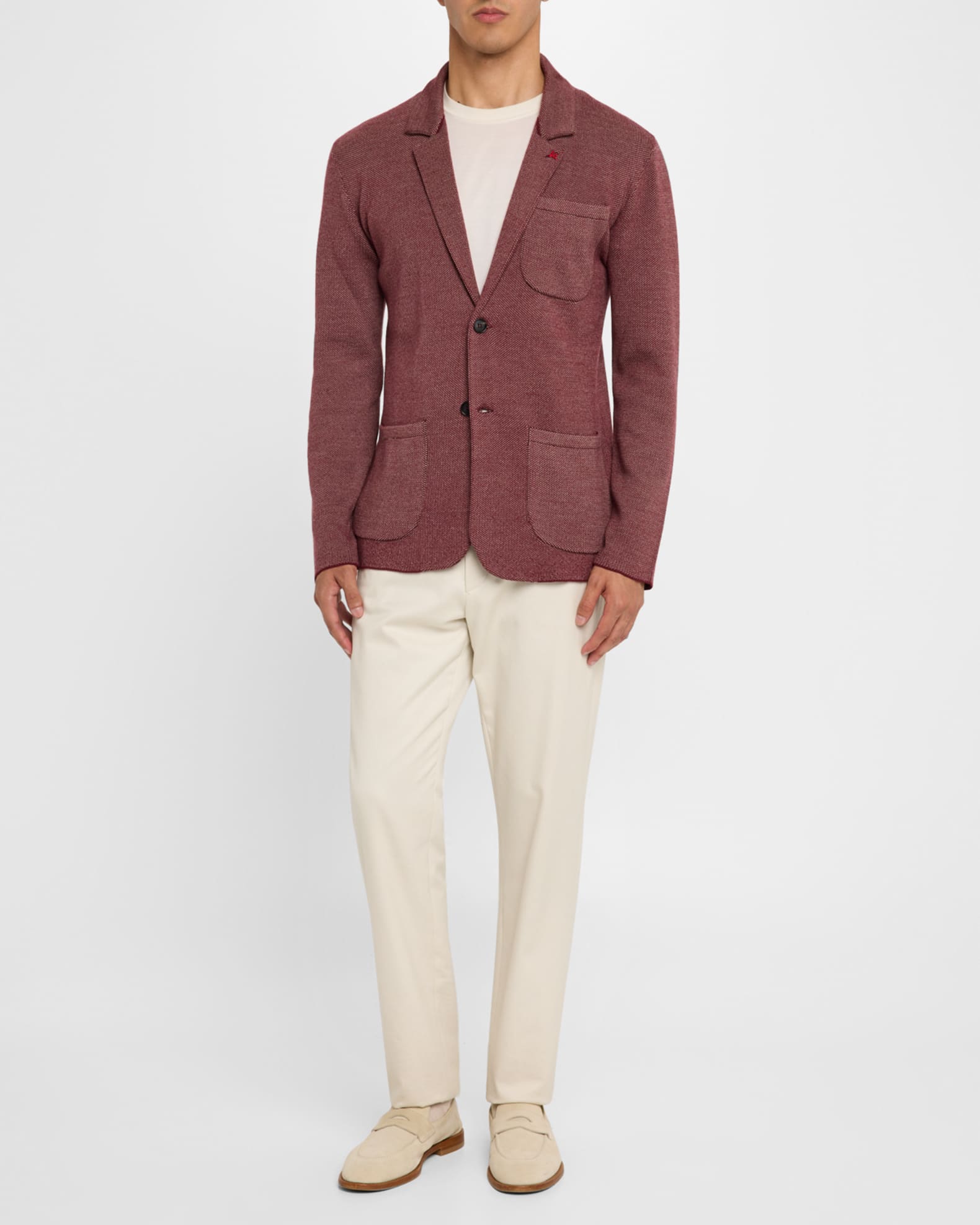 Men's Wool Single-Breasted Sweater Blazer - Thumbnail 2