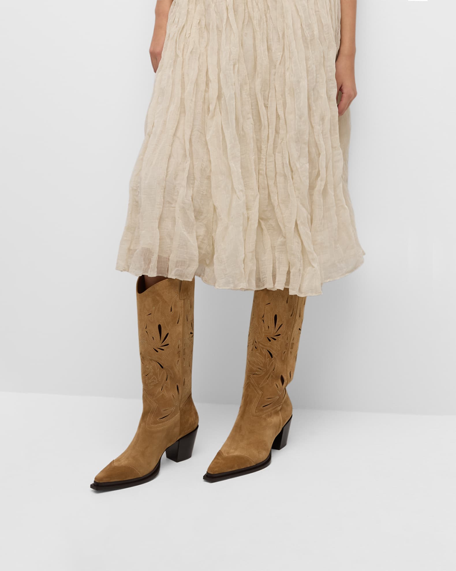 Cece Perforated Suede Western Boots