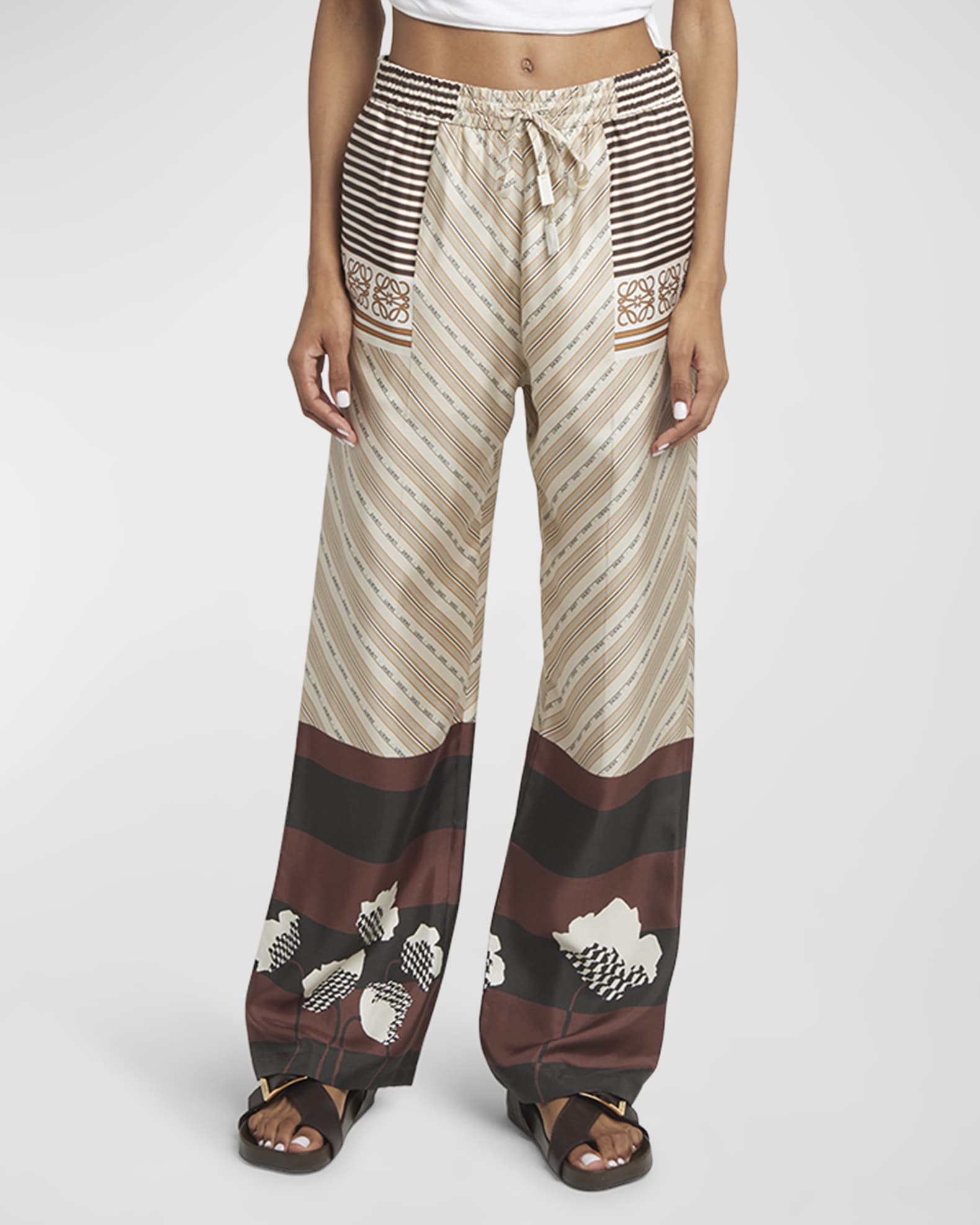 x Paula Ibiza Anagram Striped Silk Straight-Leg Pajama Trousers
