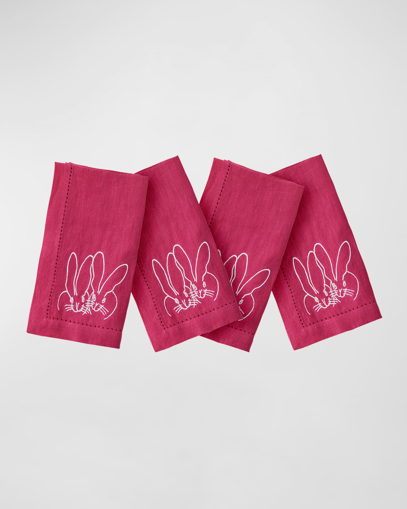Hunt Slonem Embroidered Duet Bunny Linen Dinner Napkin