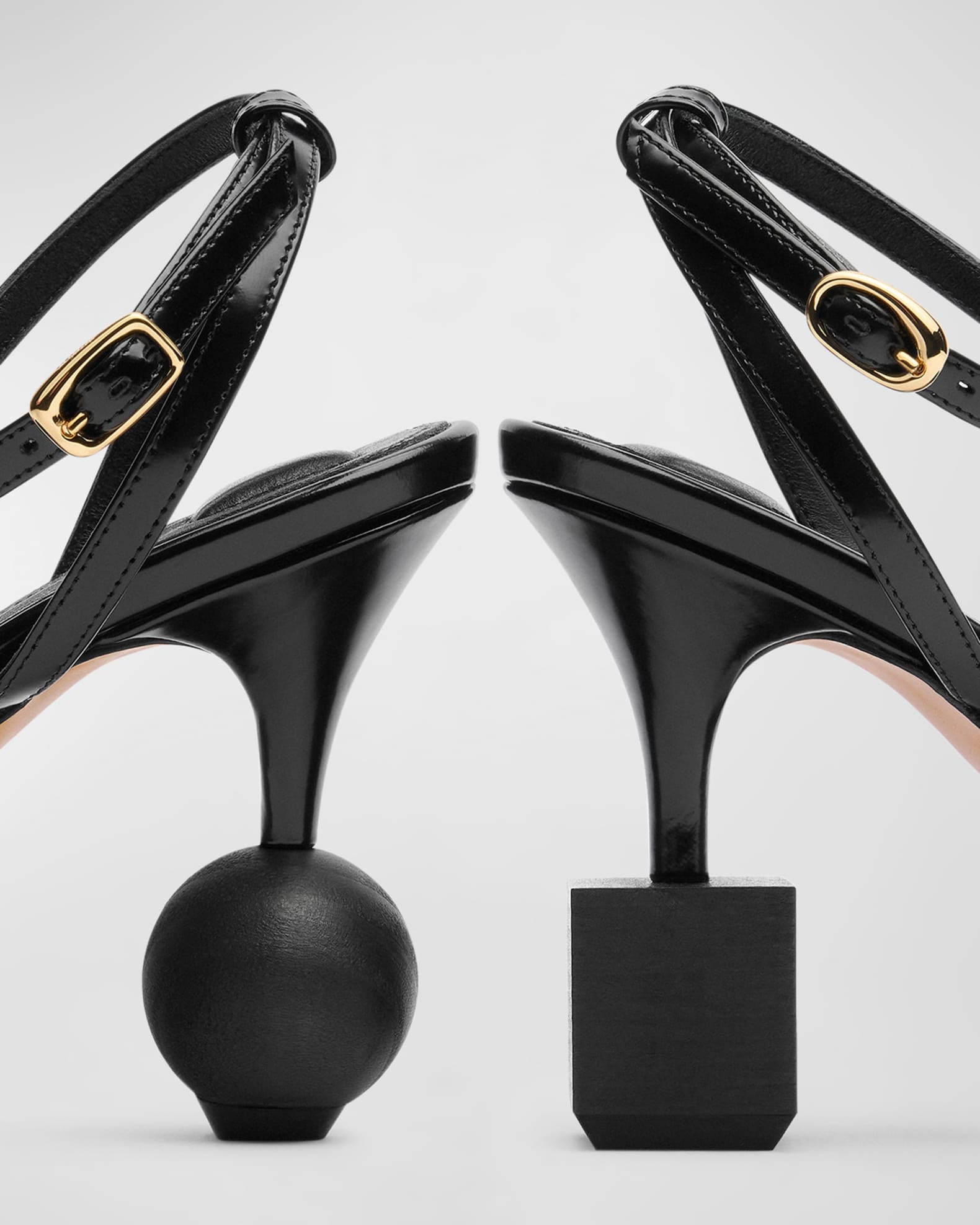 JACQUEMUS ジャックムス BLACK/BLACK HEELS 38 Jacquemus Lambskin Leather Ankle-Strap Sandals | Neiman Marcus