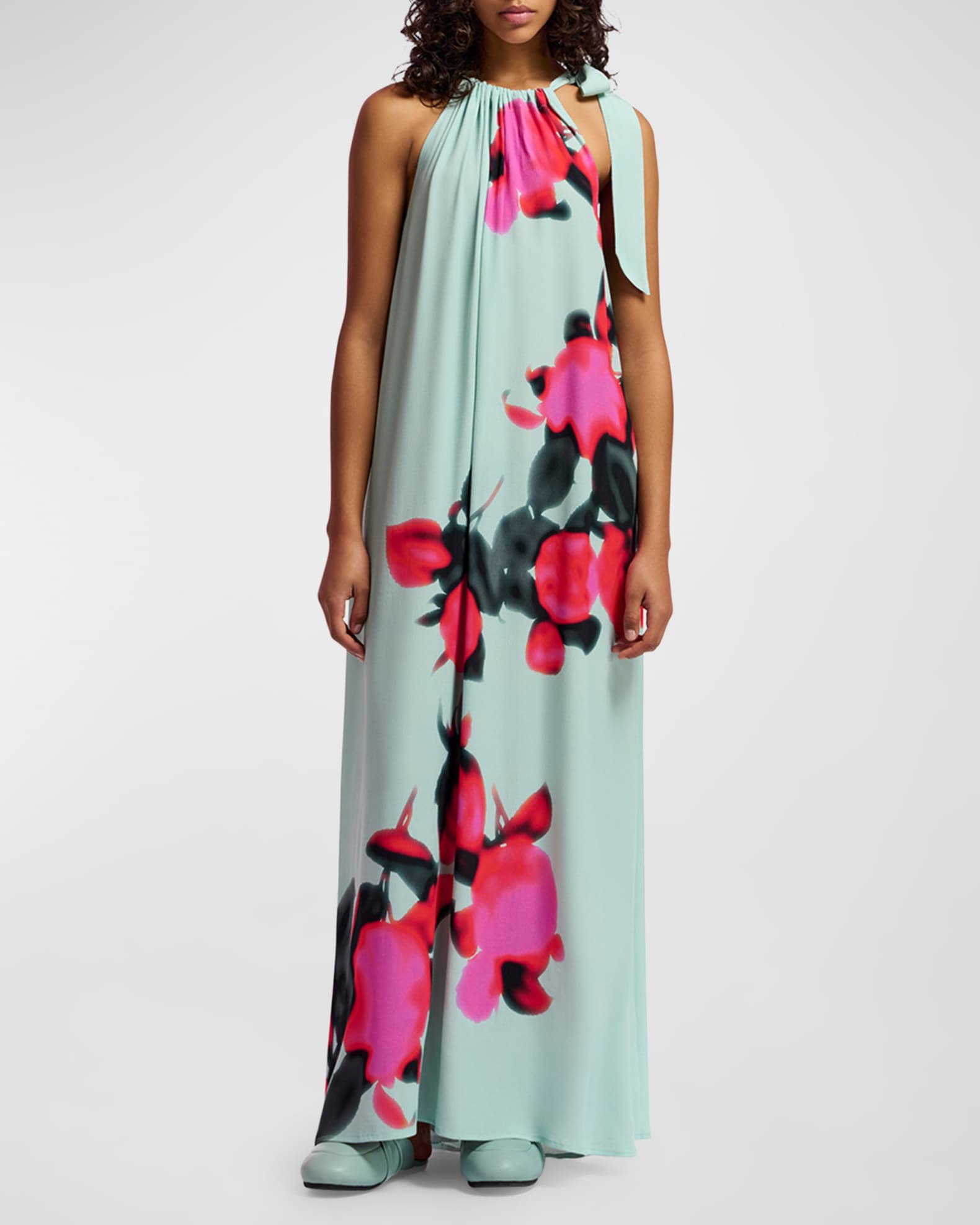 Neck Tie Floral Skirt Set