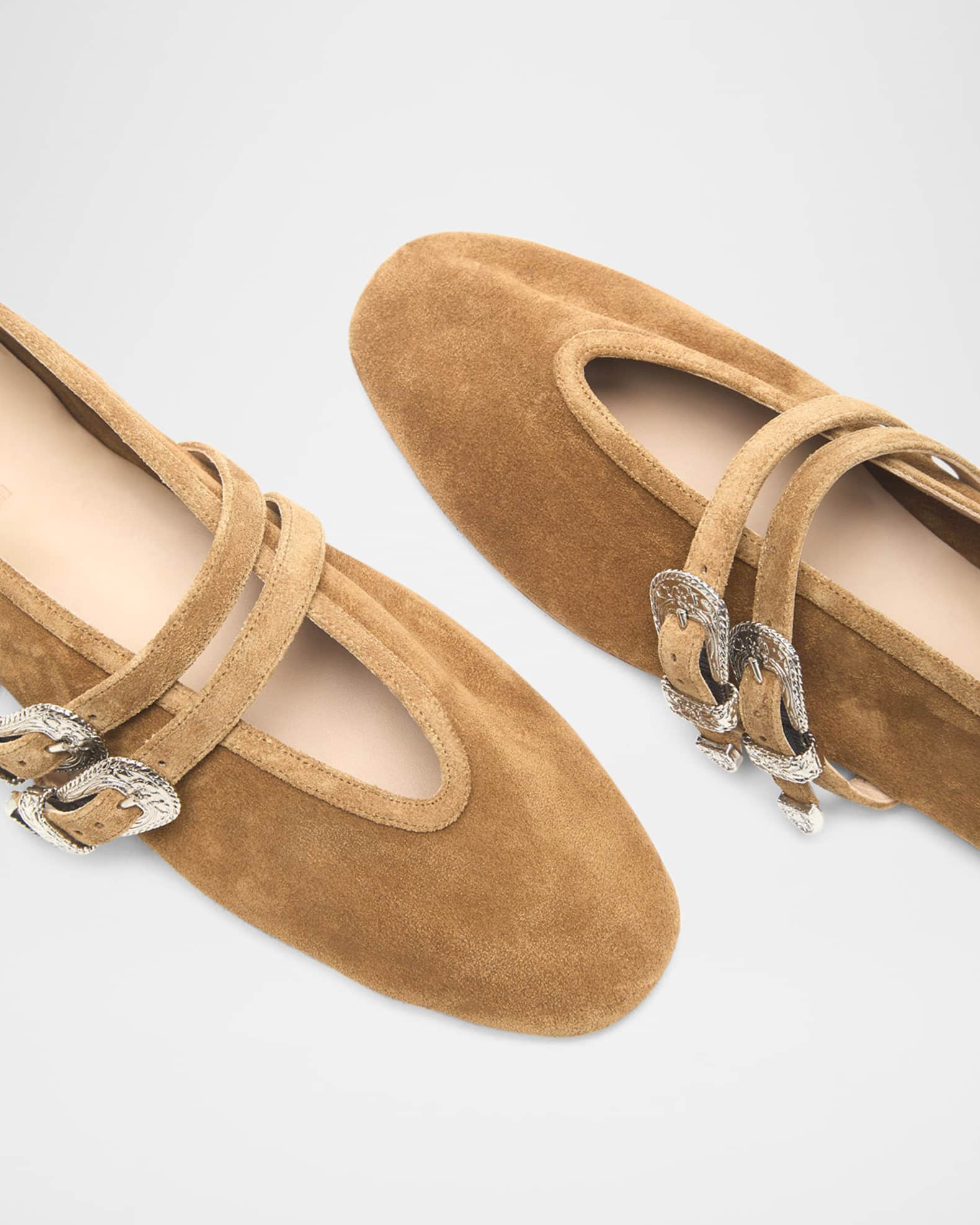 Claudia Suede Western Buckle Ballerina Flats