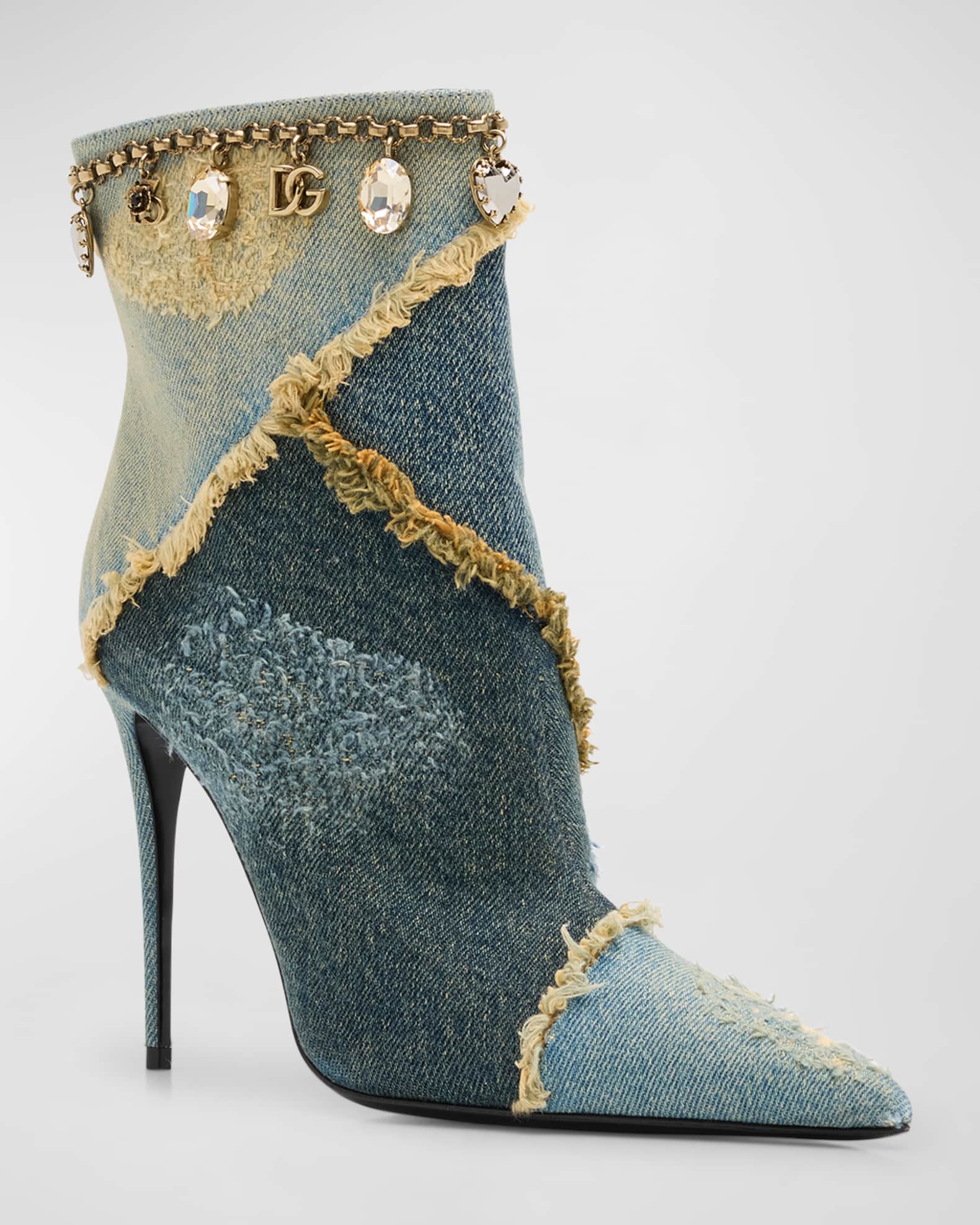 Distressed Denim Charms Ankle Booties 1