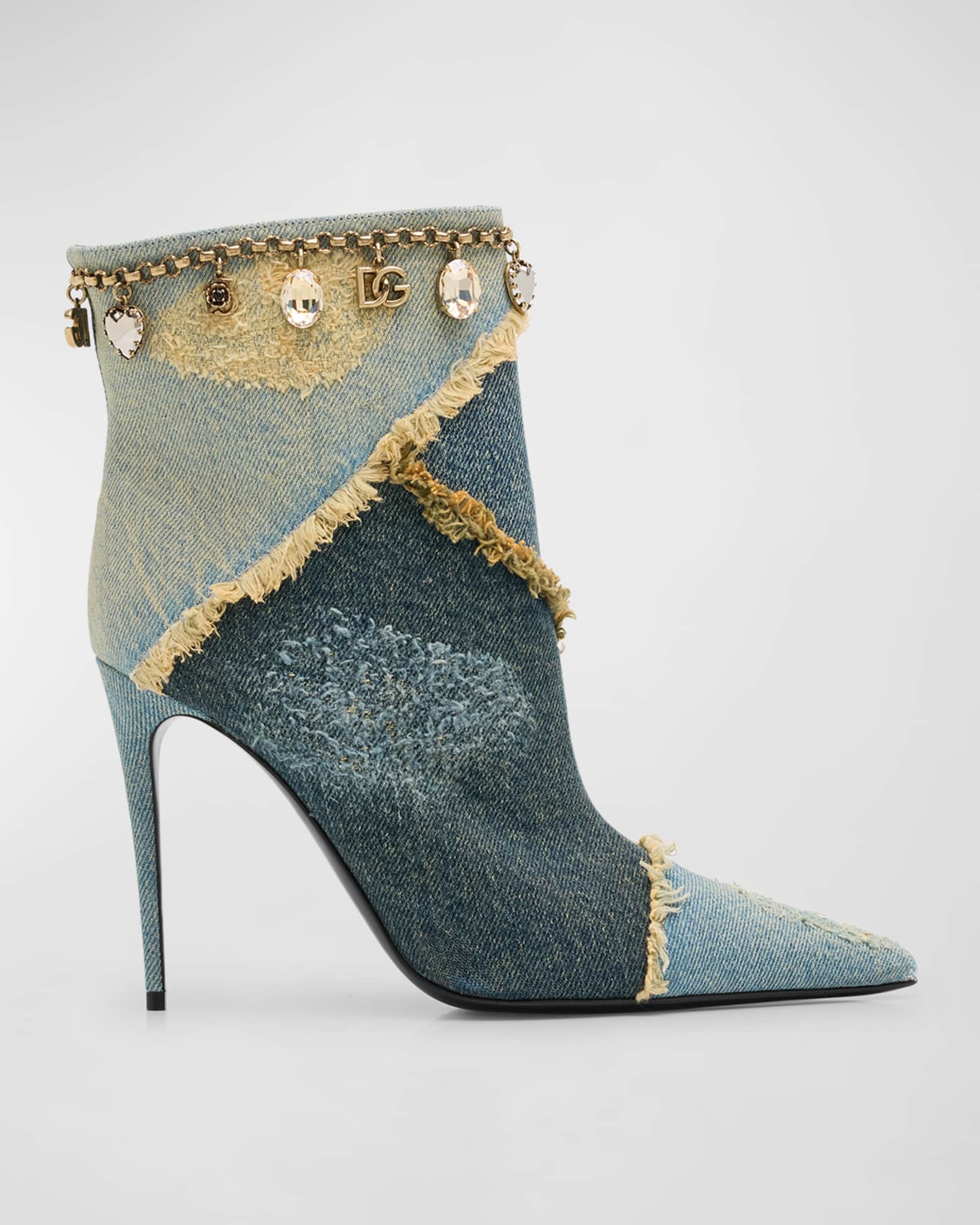 Distressed Denim Charms Ankle Booties 0