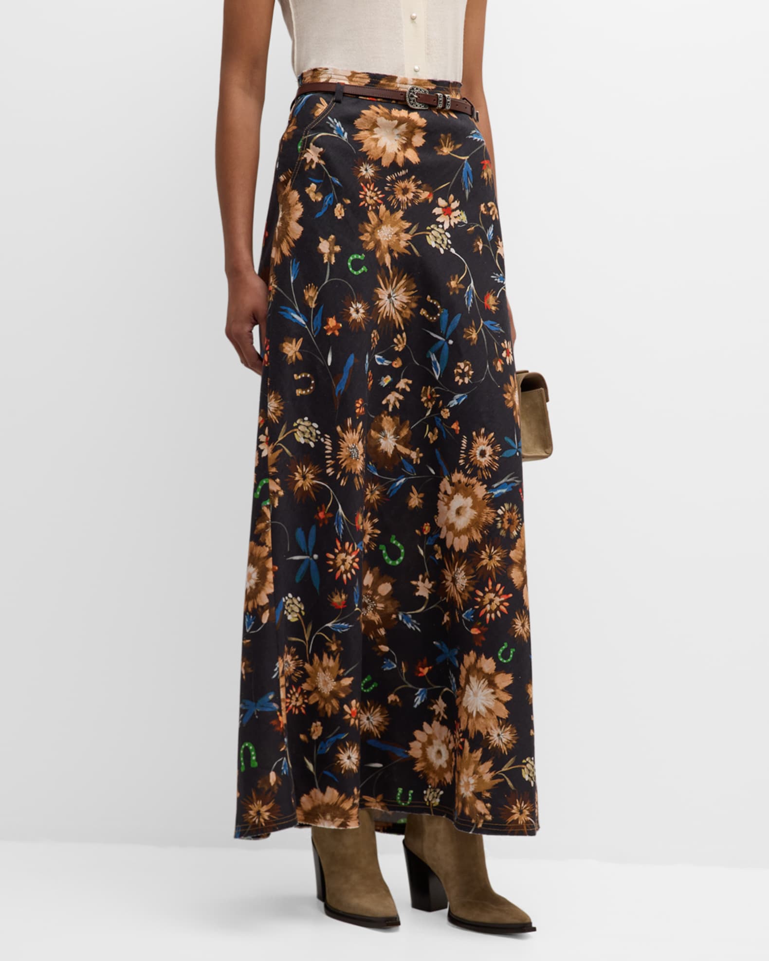 Floral Ease II Printed Linen Maxi Skirt 1