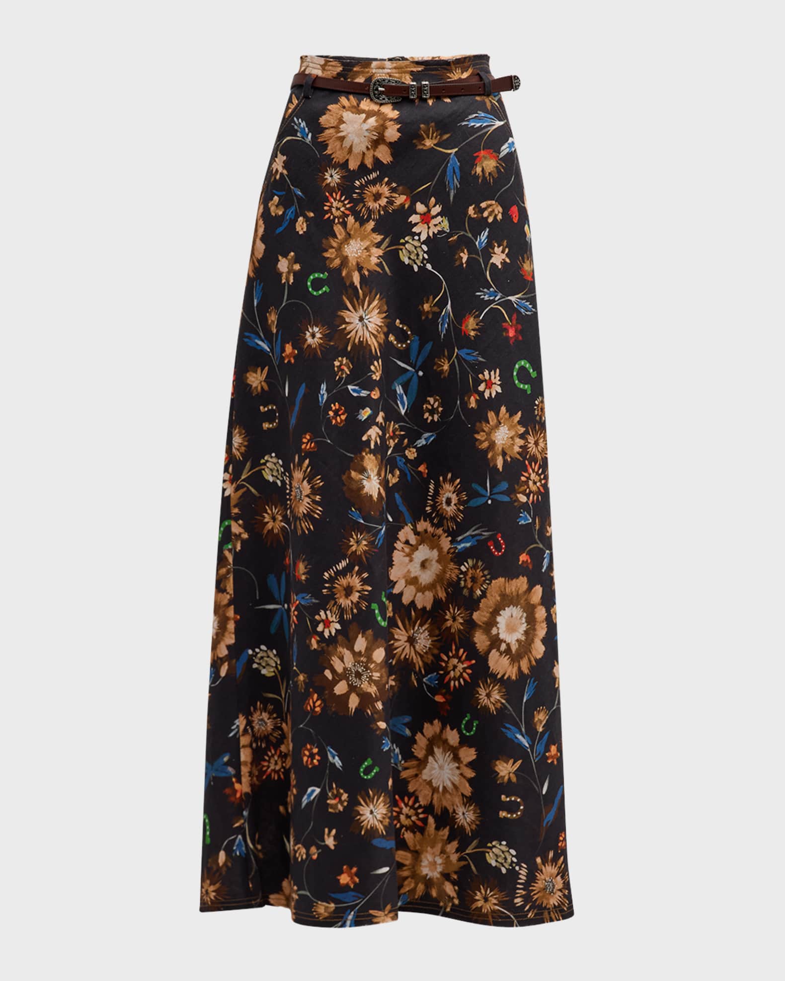 Floral Ease II Printed Linen Maxi Skirt 0