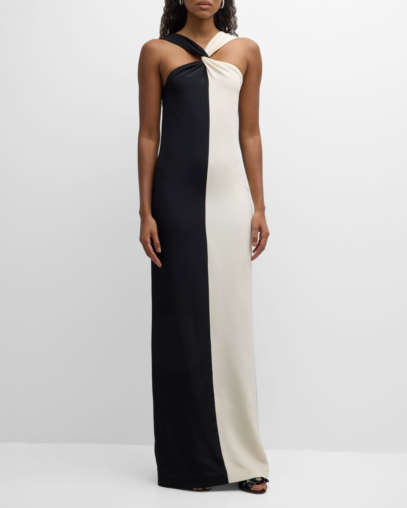 Roland Mouret Contrast Silk Maxi Dress | Neiman Marcus