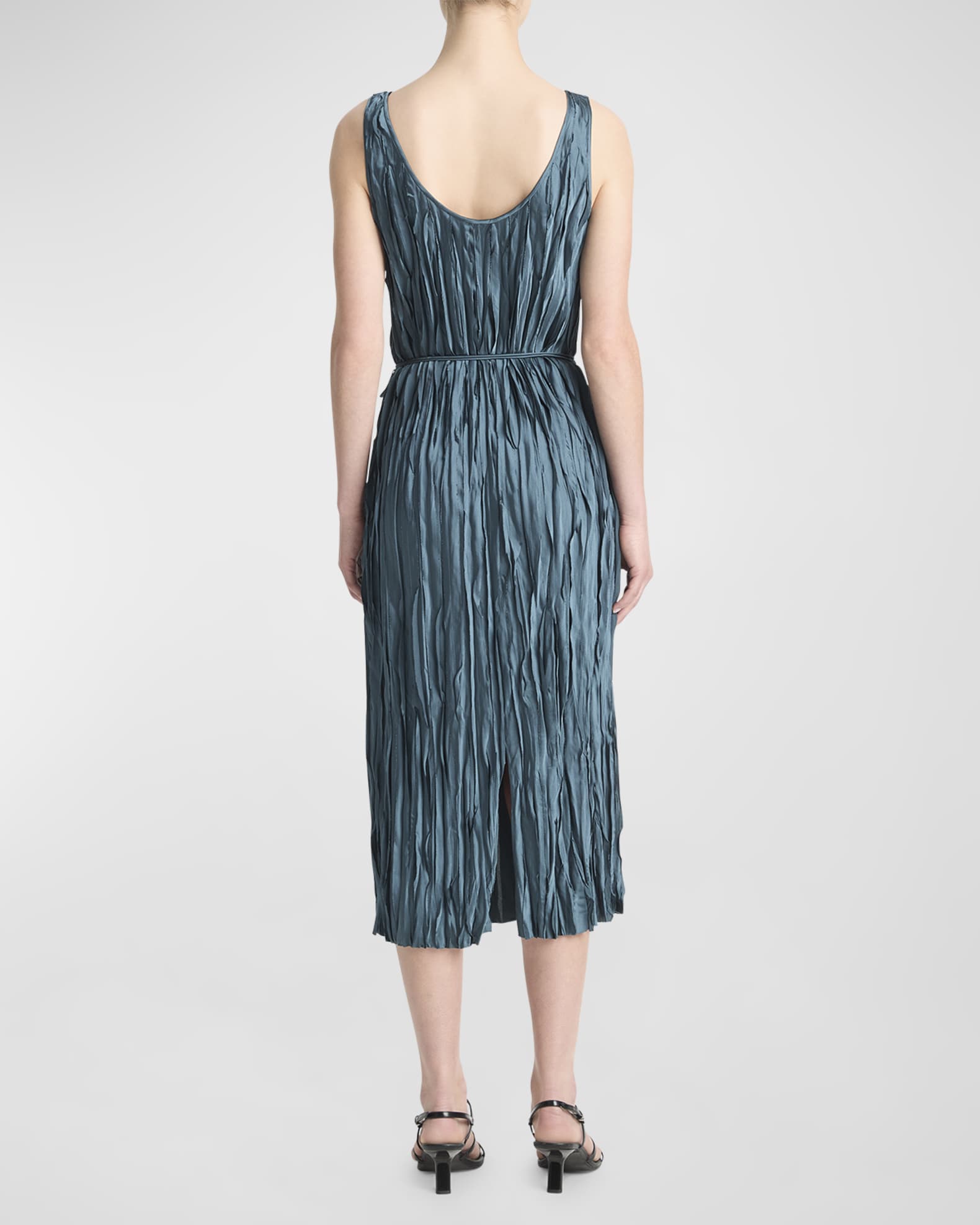 Crushed Bias Stripe Sleeveless Midi Tank Dress