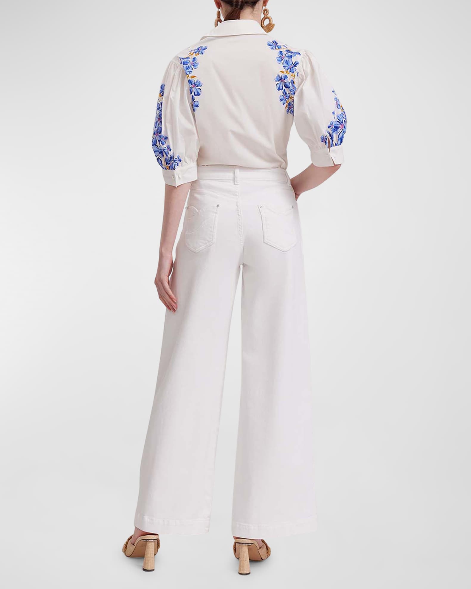 Anne Fontaine Heloise Puff-Sleeve Floral-Print Poplin Shirt | Neiman Marcus