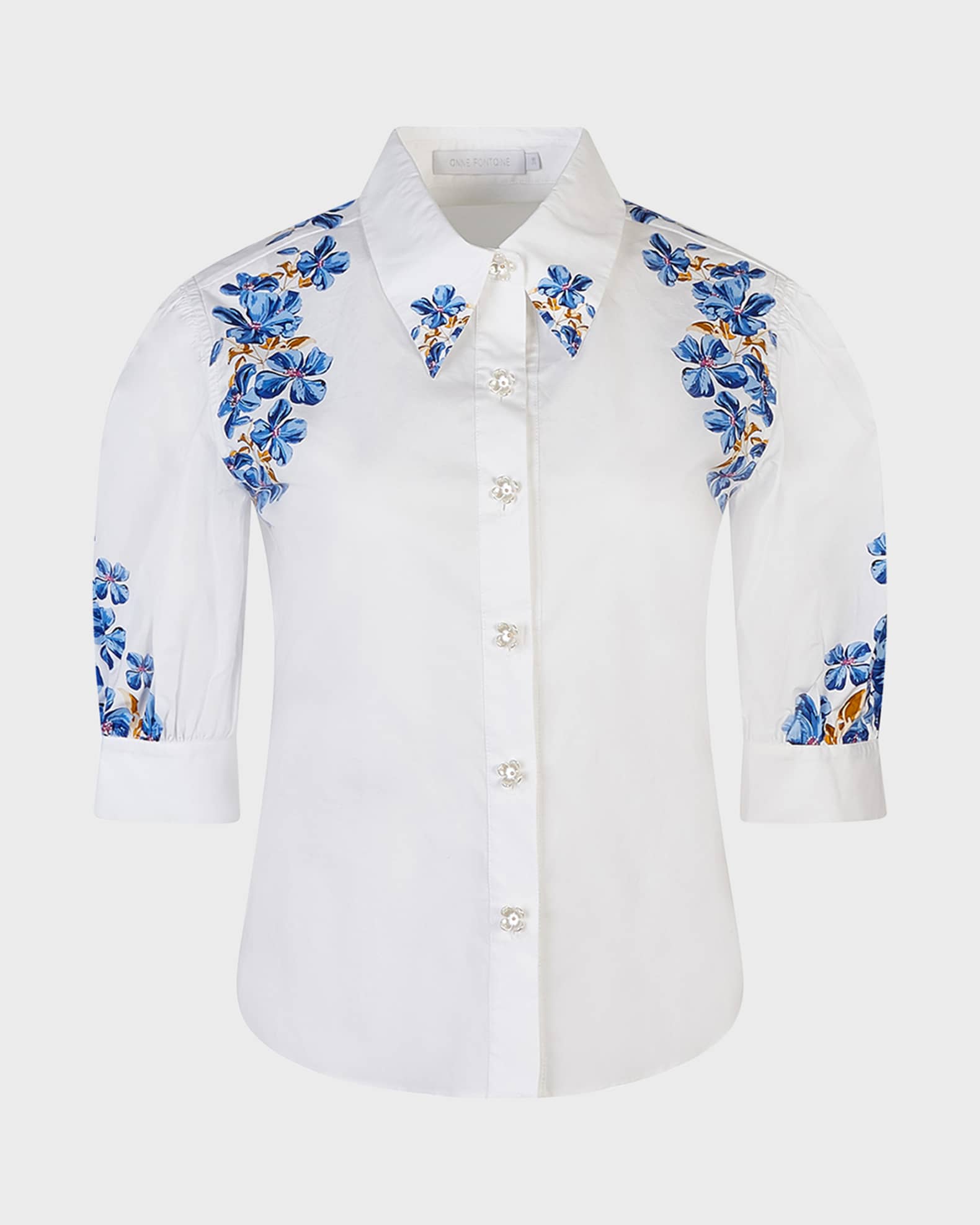 Anne Fontaine Heloise Puff-Sleeve Floral-Print Poplin Shirt | Neiman Marcus