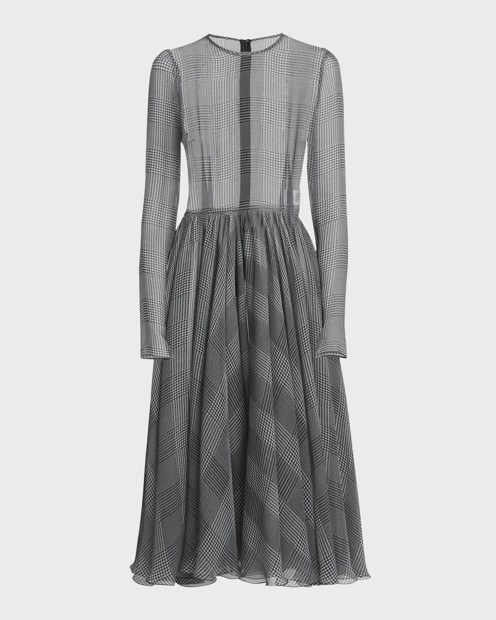 Prince Of Wales Printed Silk Chiffon Midi Dress 0