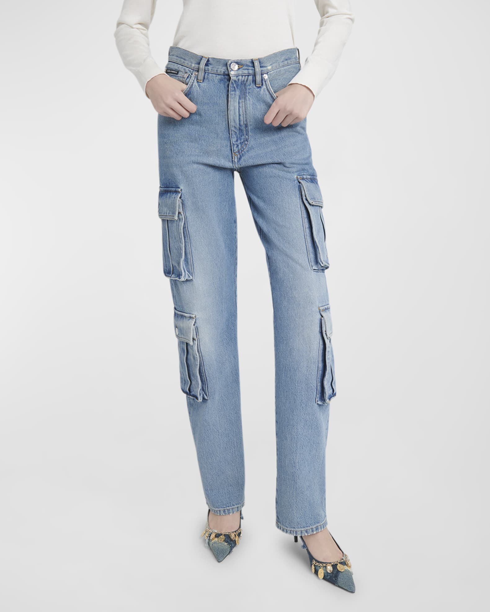 Straight-Leg Denim Cargo Pants 1