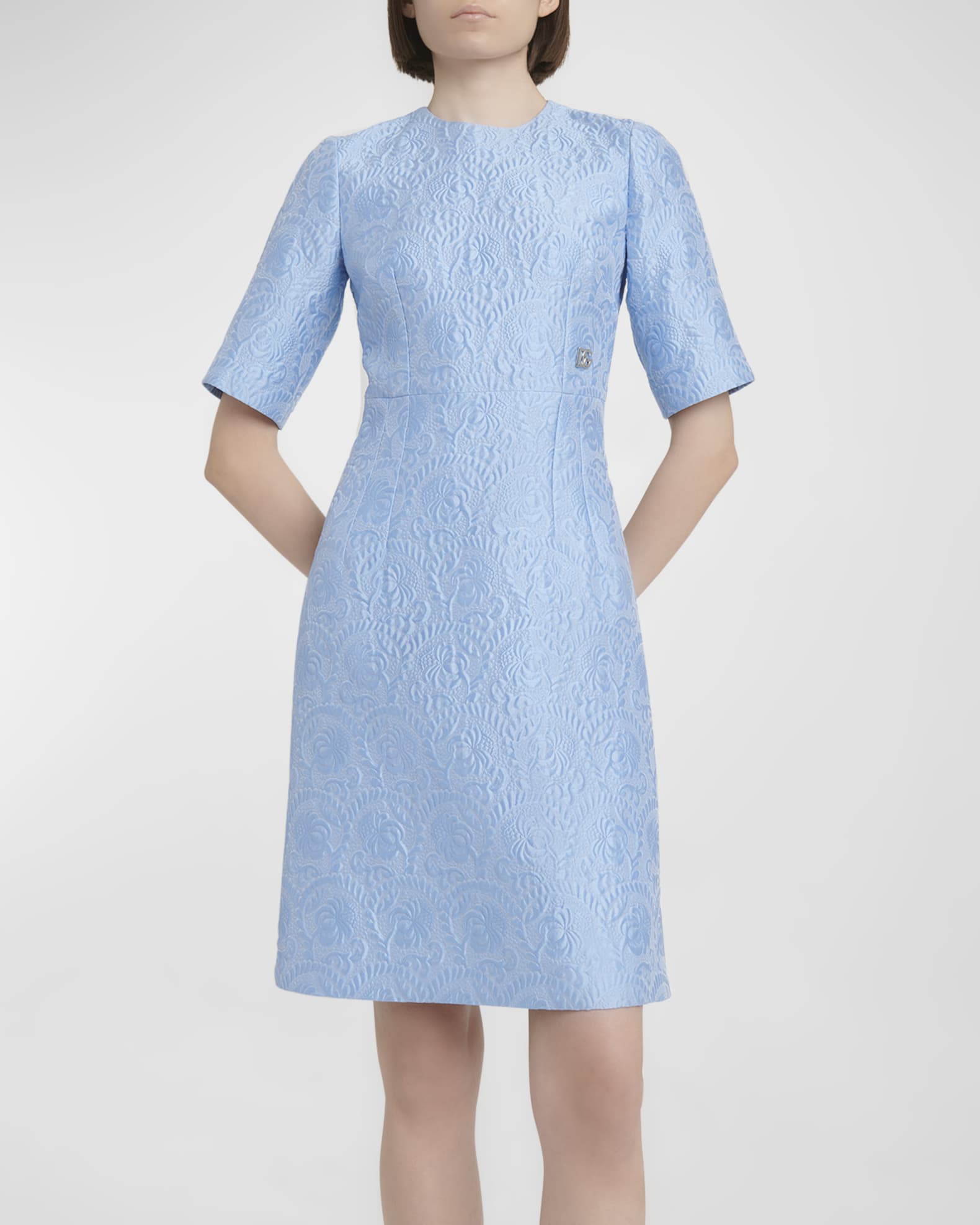 Floral Jacquard Matelasse Mini Dress with DG Pin 1