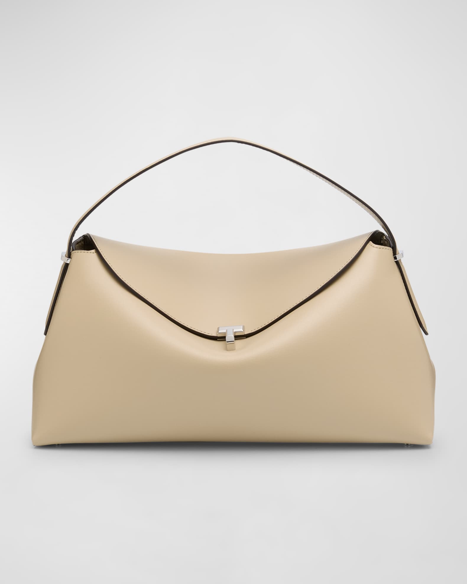 T Lock Leather Top Handle Bag