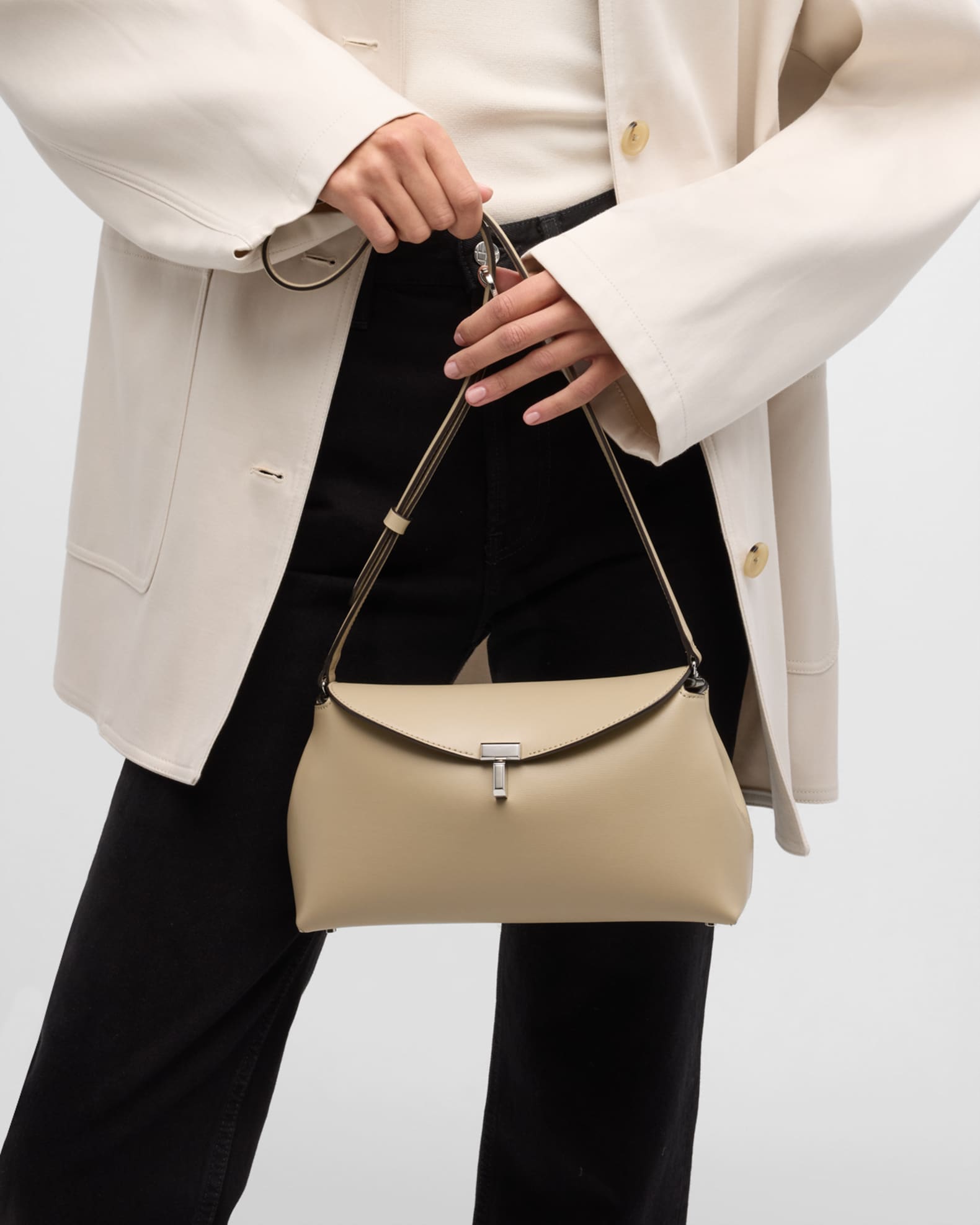 Toteme T-Lock Leather Clutch Bag | Neiman Marcus