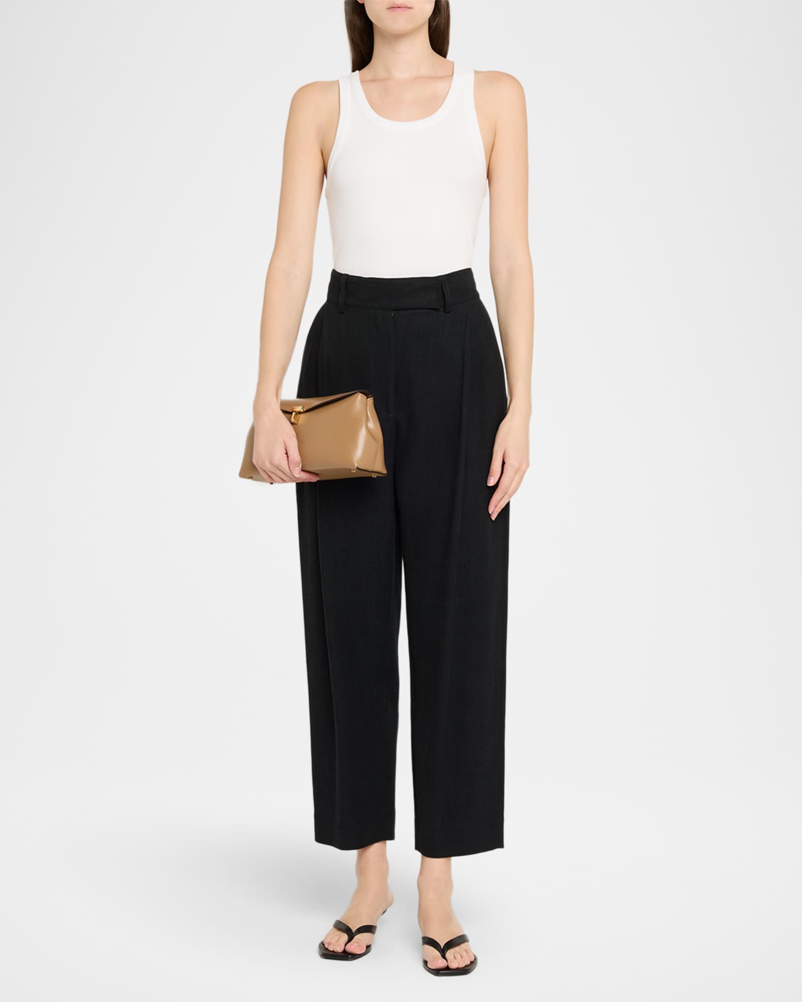 Toteme T-Lock Leather Clutch Bag | Neiman Marcus