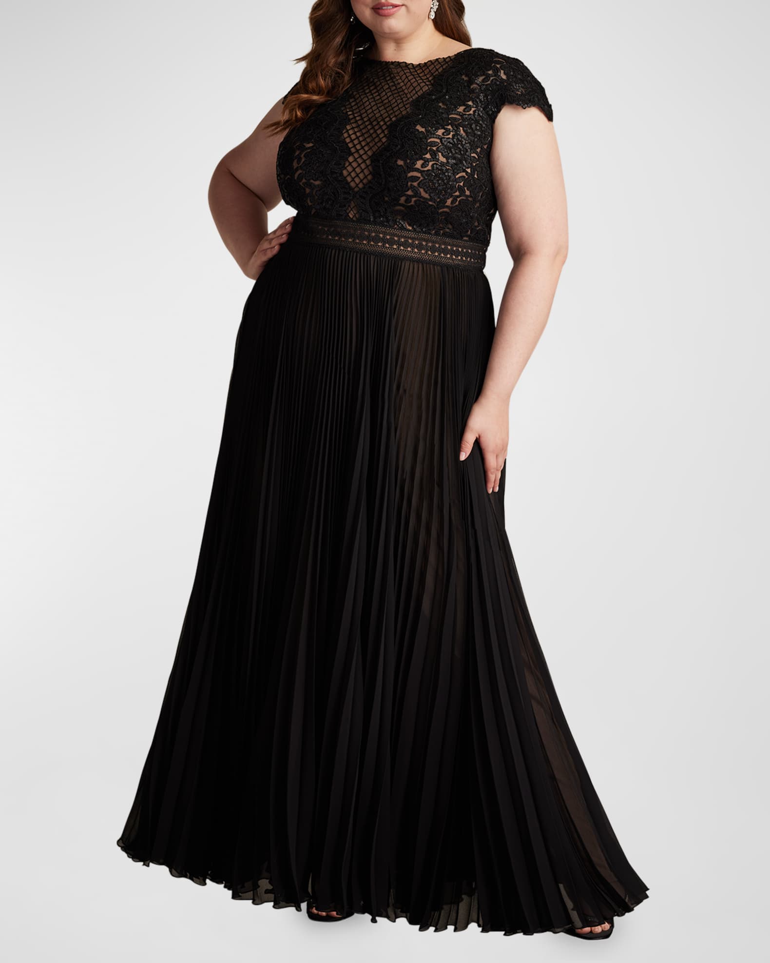 Plus Size Sequin Lace Pleated Chiffon Gown
