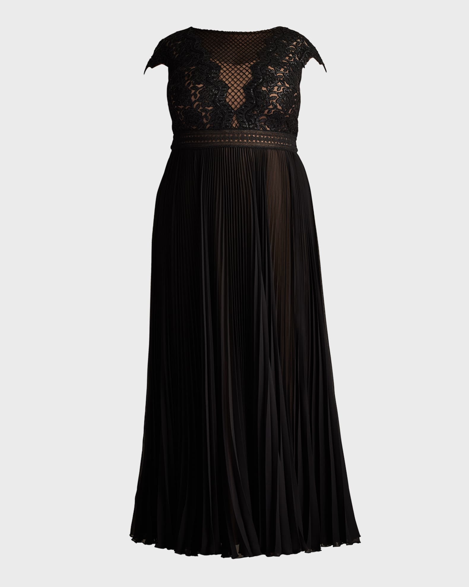 Plus Size Sequin Lace & Pleated Chiffon Gown