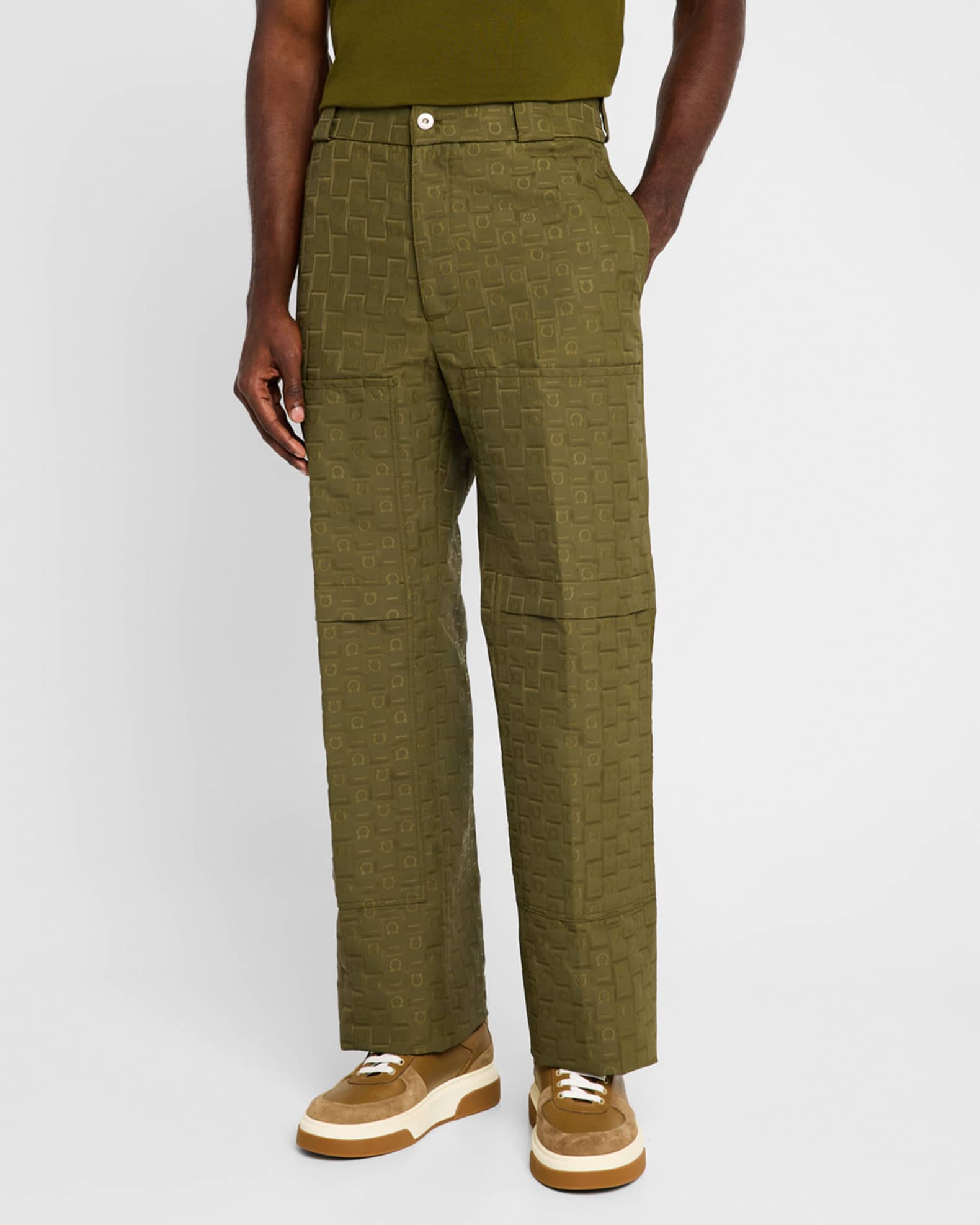 Ferragamo Men's Monogram Jacquard Cargo Pants | Neiman Marcus