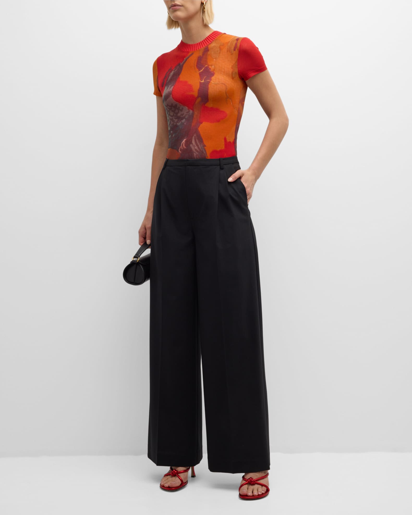 Sir Womens Black Dorian Wide Leg High Rise Linen Blend Trousers