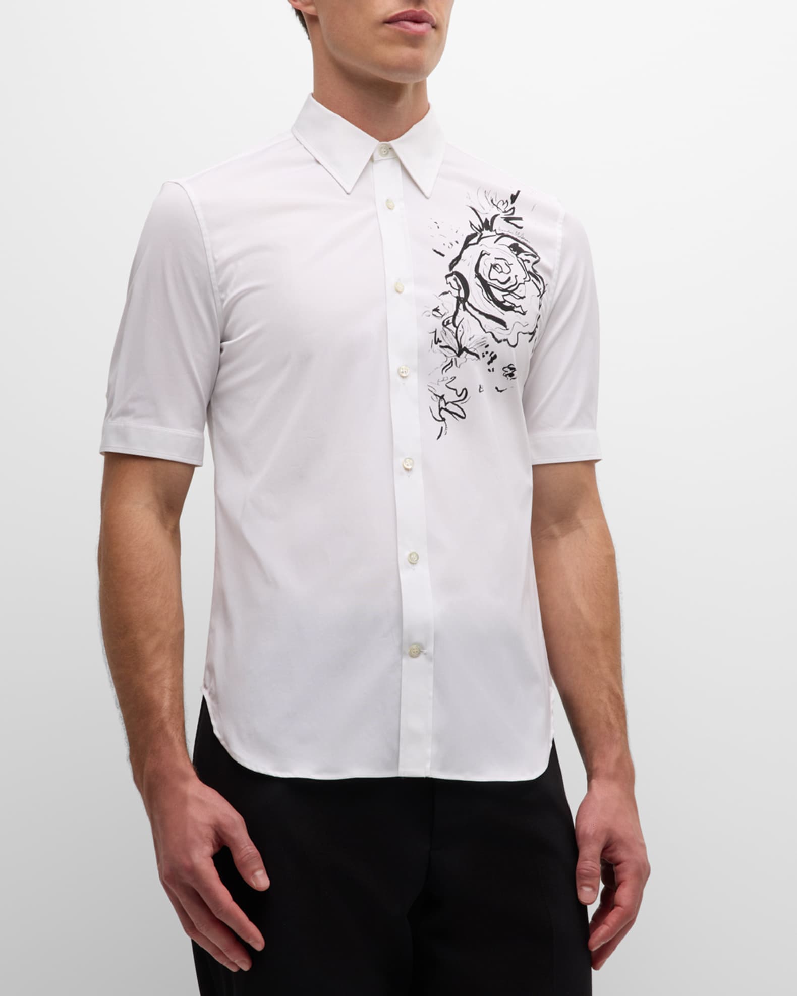 Alexander McQueen Men s Wax Floral Print Dress Shirt Neiman Marcus