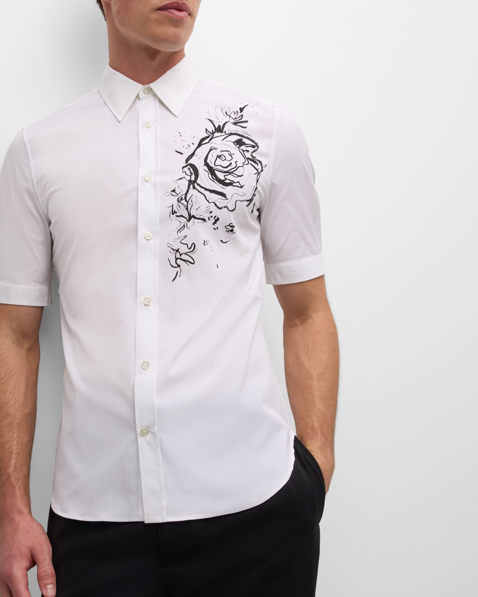 Alexander McQueen Men s Wax Floral Print Dress Shirt Neiman Marcus