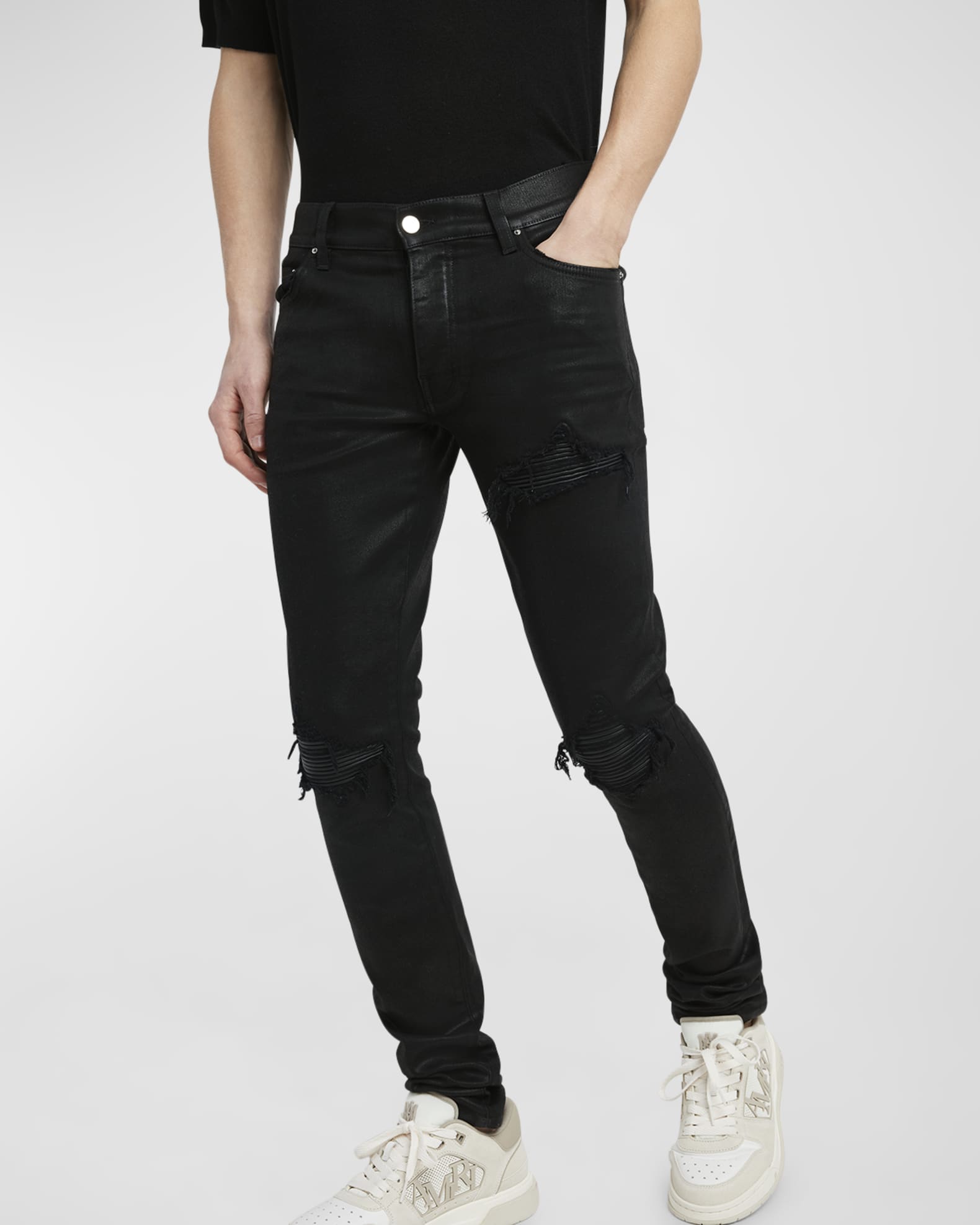 Mens black waxed skinny jeans online