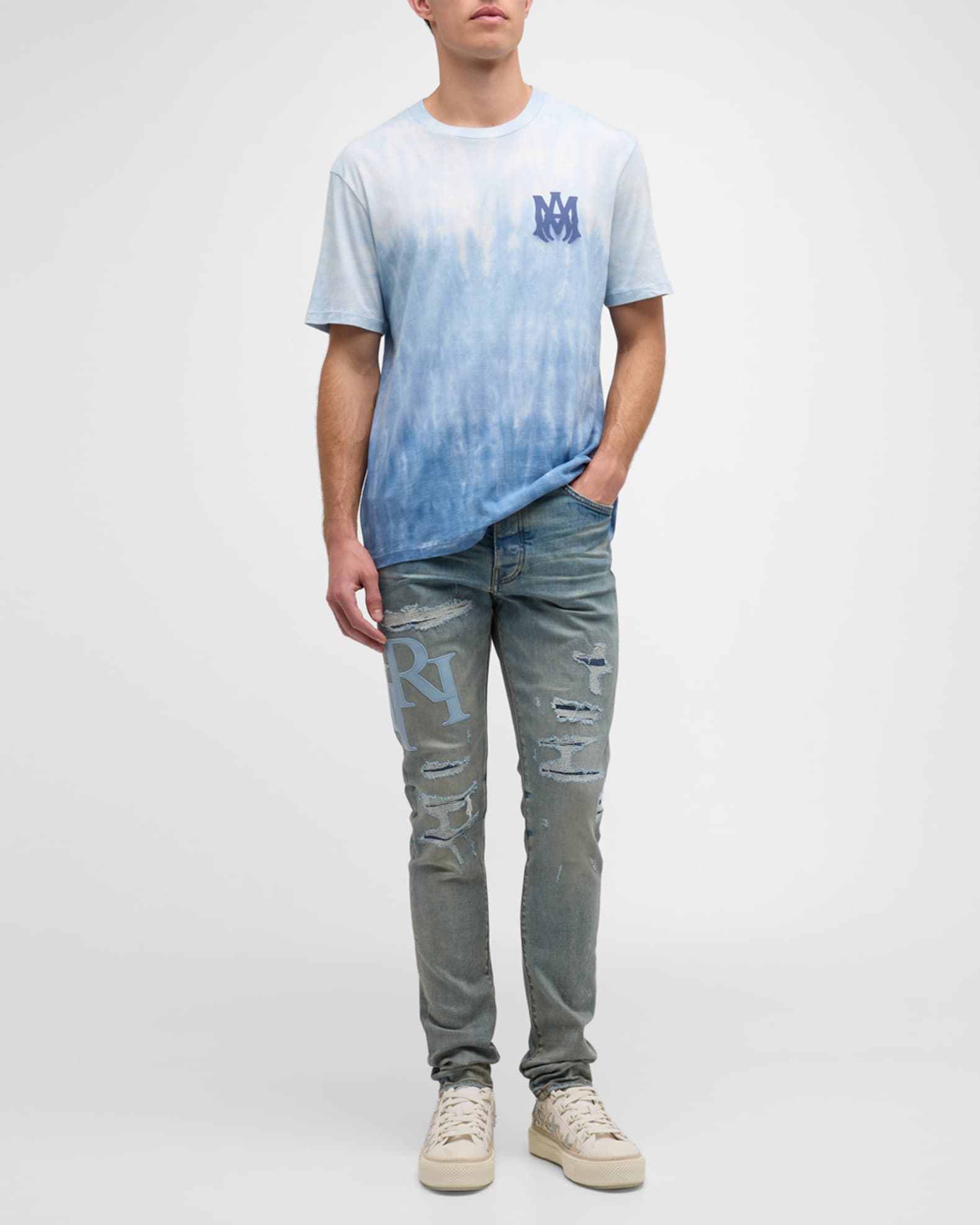 Amiri Men's Staggered Logo Skinny Jeans | Neiman Marcus