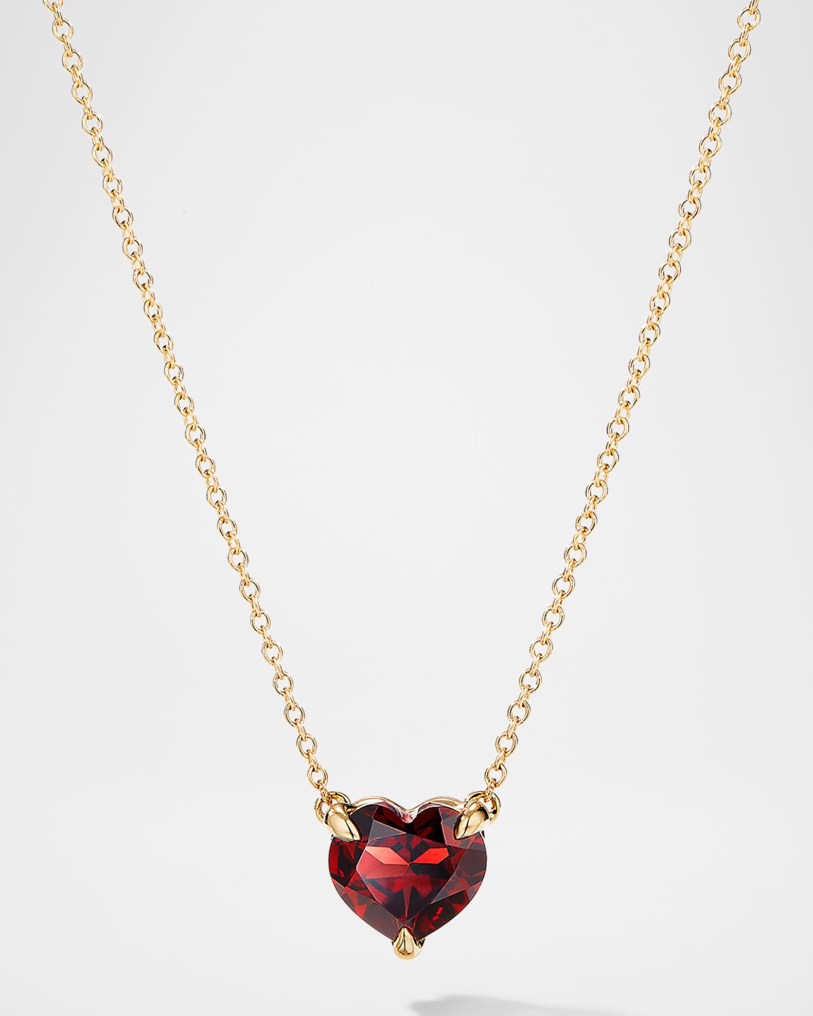 Chatelaine Heart Pendant Necklace in 18K Yellow Gold with Garnet, 8mm 0