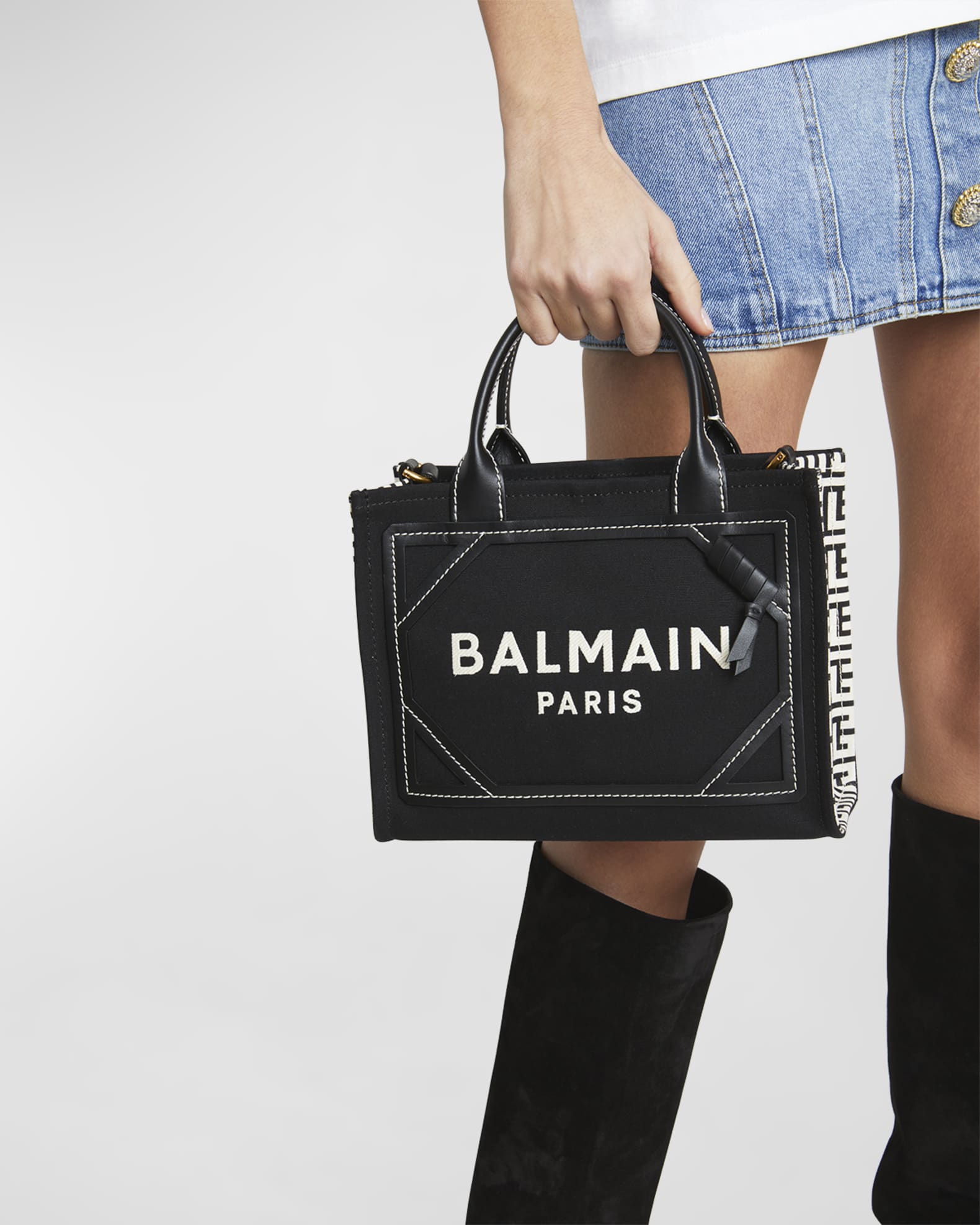 Balmain B Army Small Shopper Tote Bag in Monogram Canvas