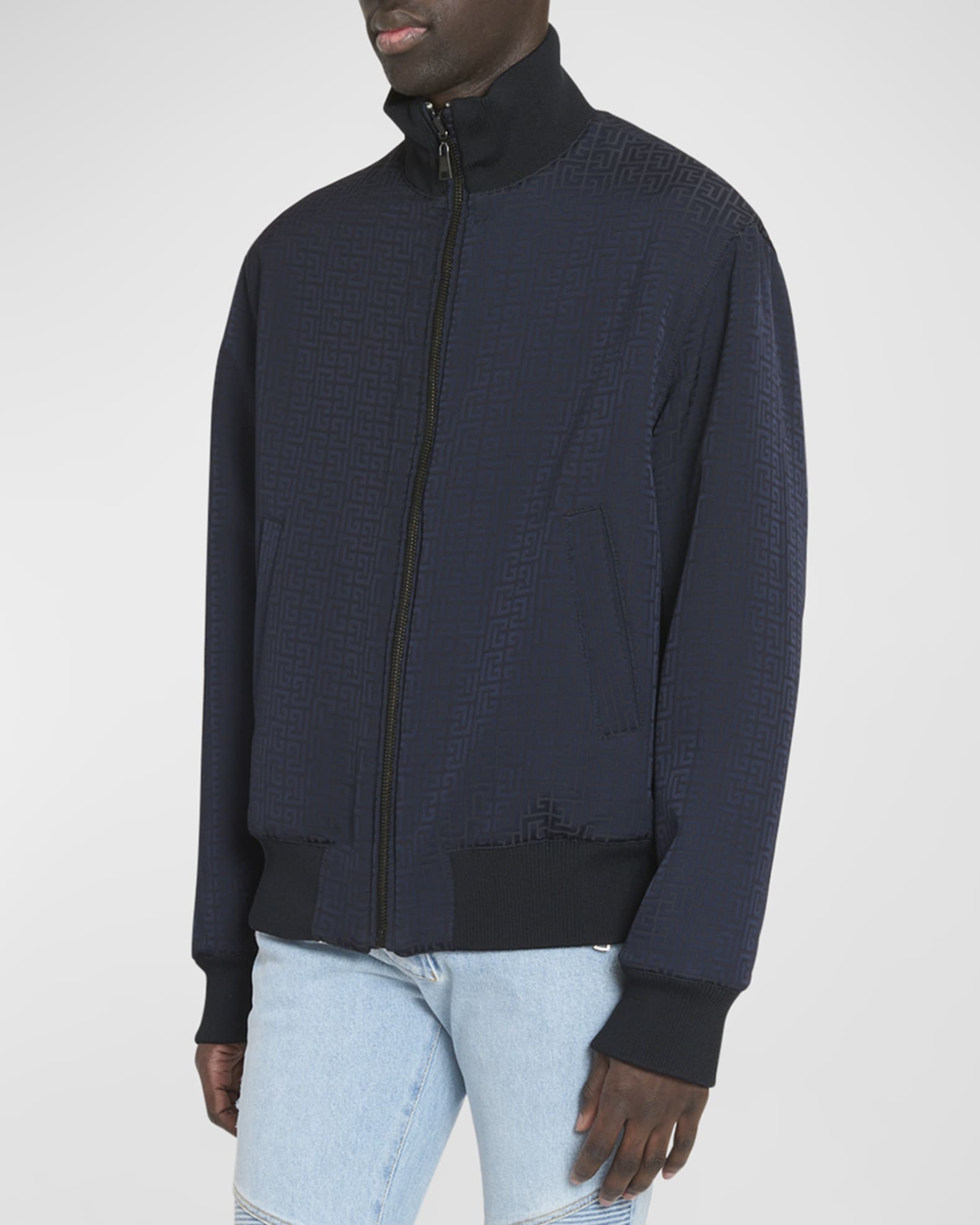 BALMAIN モノグラム ボンバージャケット シルク リバーシブル 48 Balmain Men's Reversible Monogram Jacquard Bomber Jacket