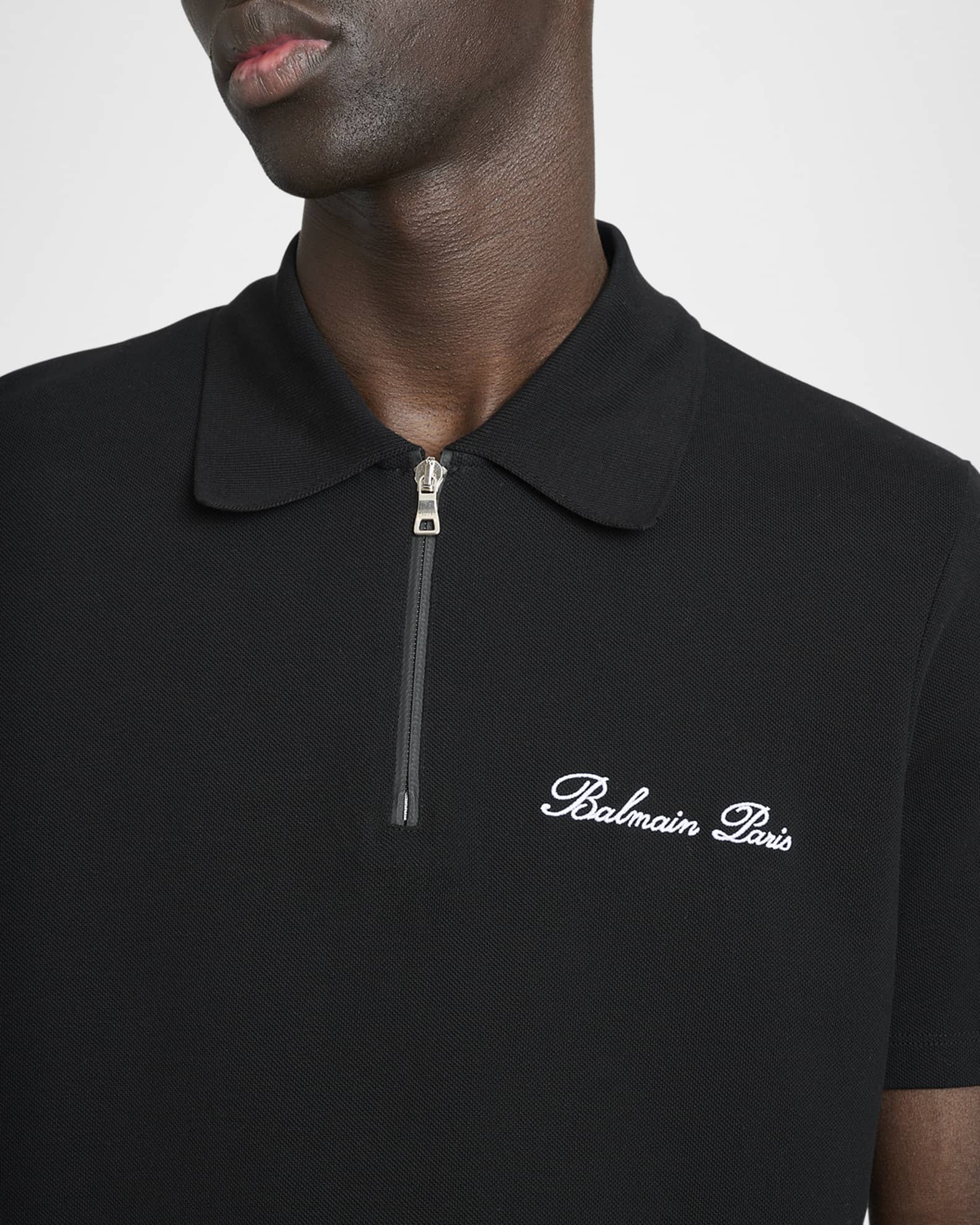 Balmain Men's Embroidered Zip Polo Shirt | Neiman Marcus